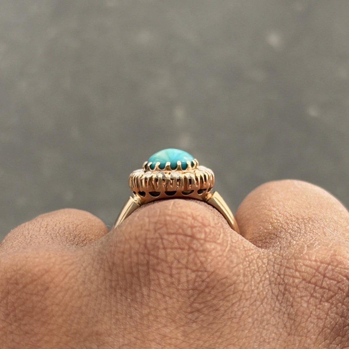 Victorian Turquoise Diamond 14 Karat Yellow Gold Antique Halo Ring