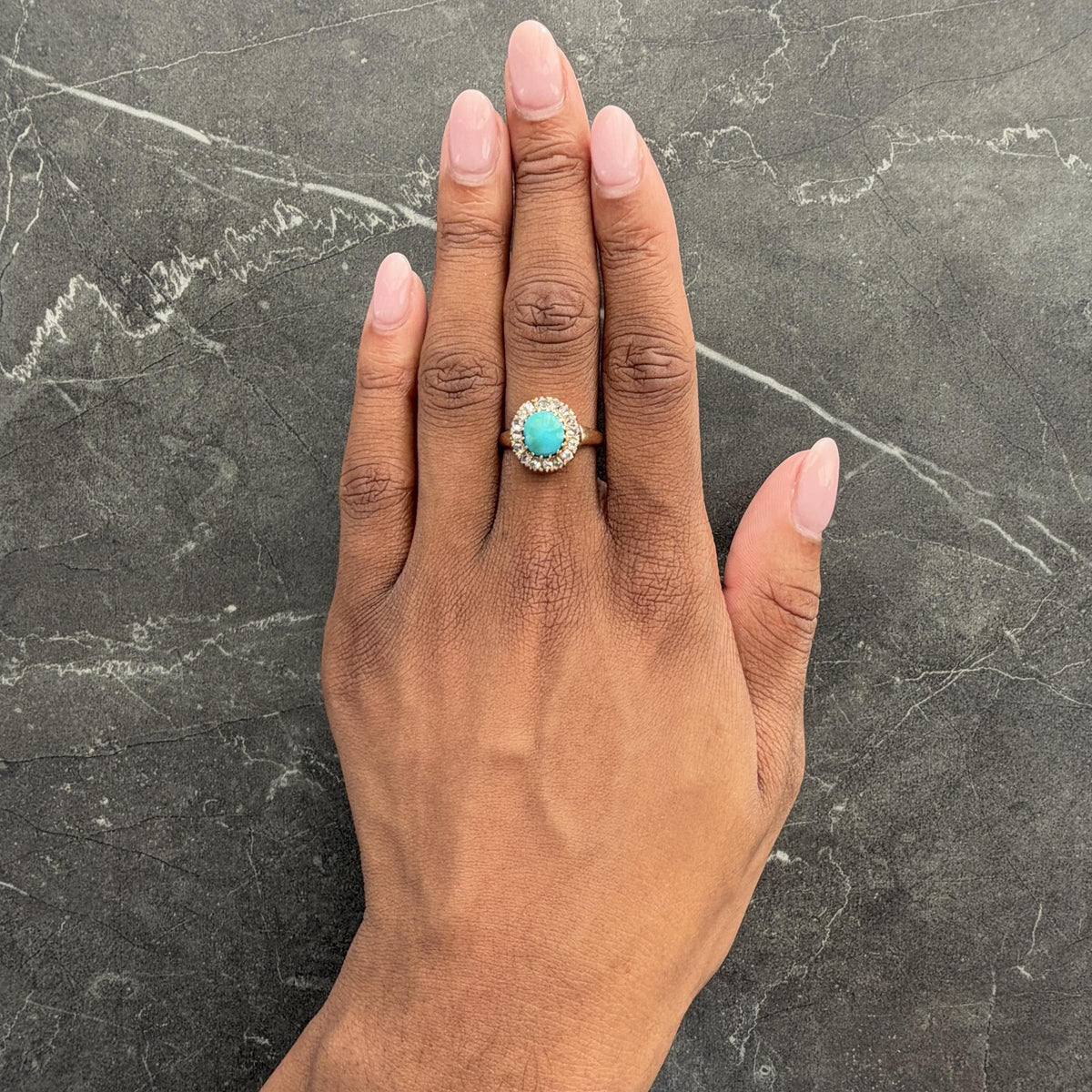 Victorian Turquoise Diamond 14 Karat Yellow Gold Antique Halo Ring