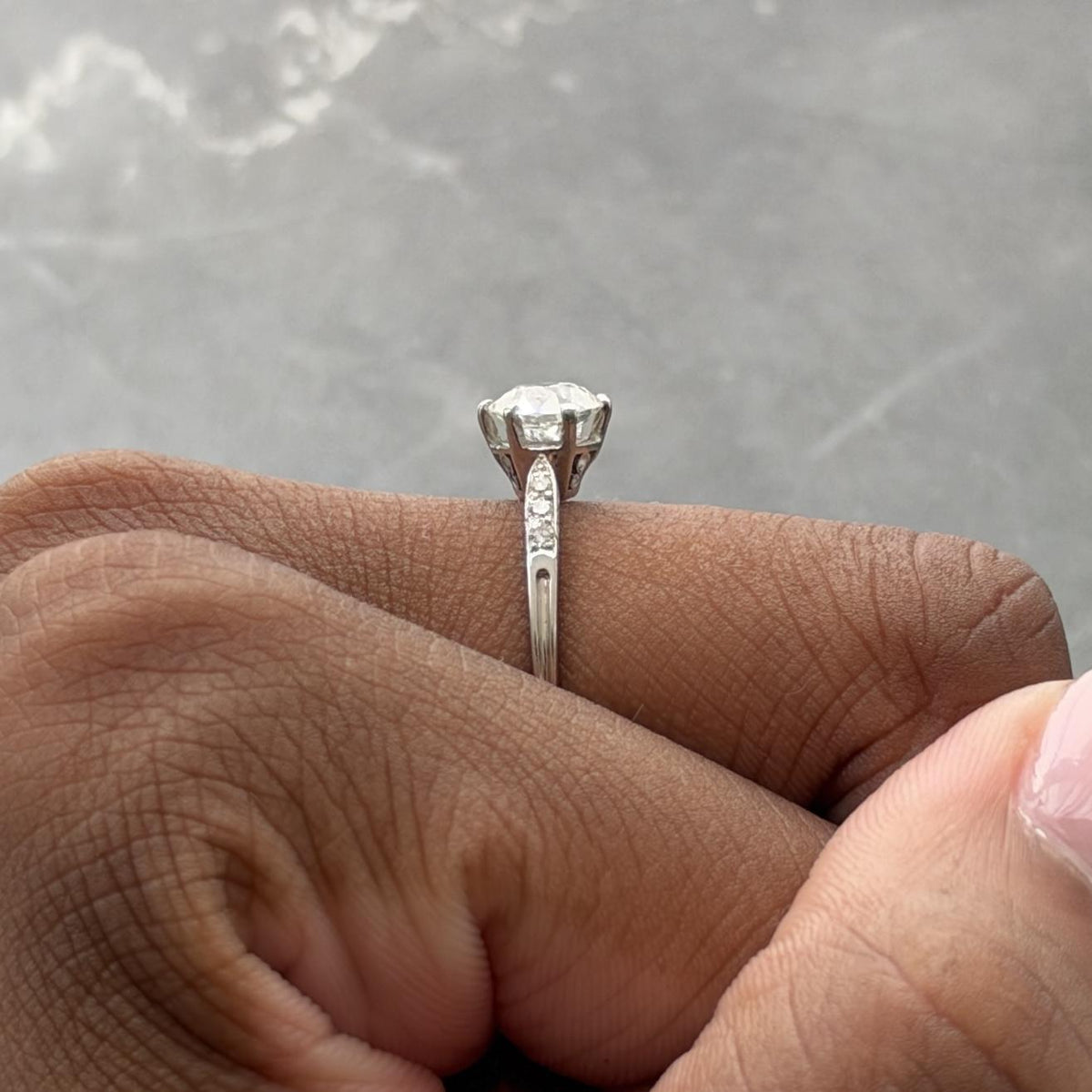 Art Deco 1930 European Diamond Platinum Scroll Foliate Vintage Engagement Ring