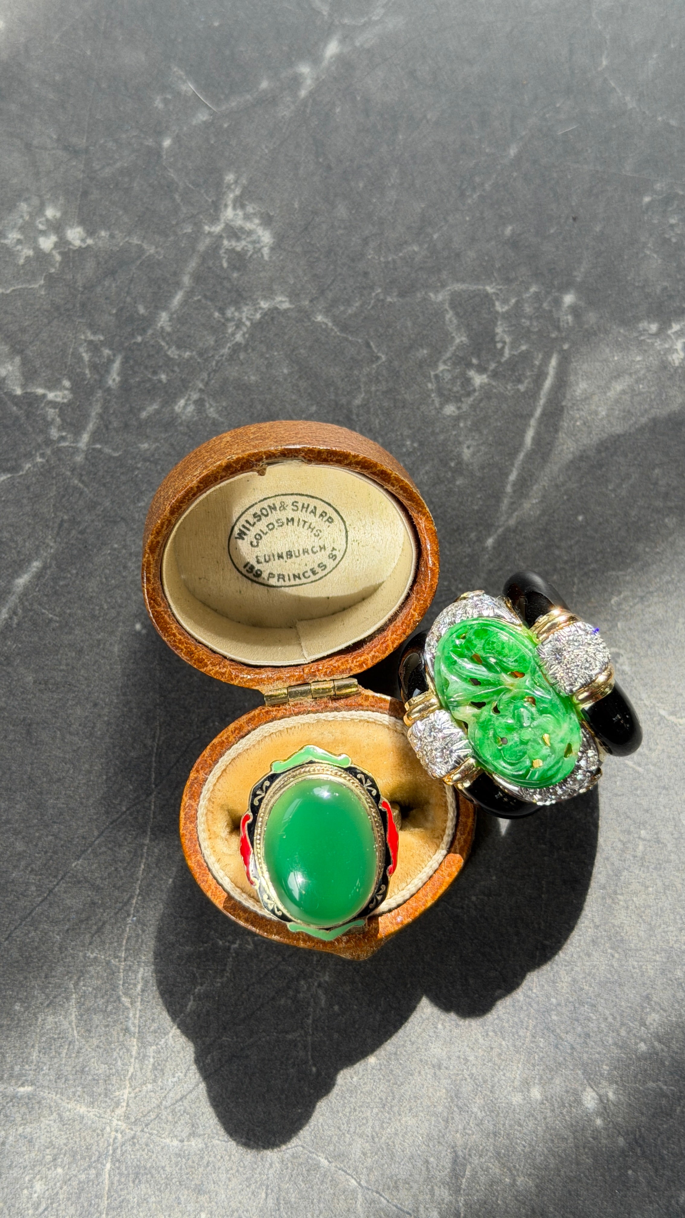 David Webb 1980's Jade Diamond Enamel Platinum 18 Karat Yellow Gold Floral Vintage Wide Band Ring