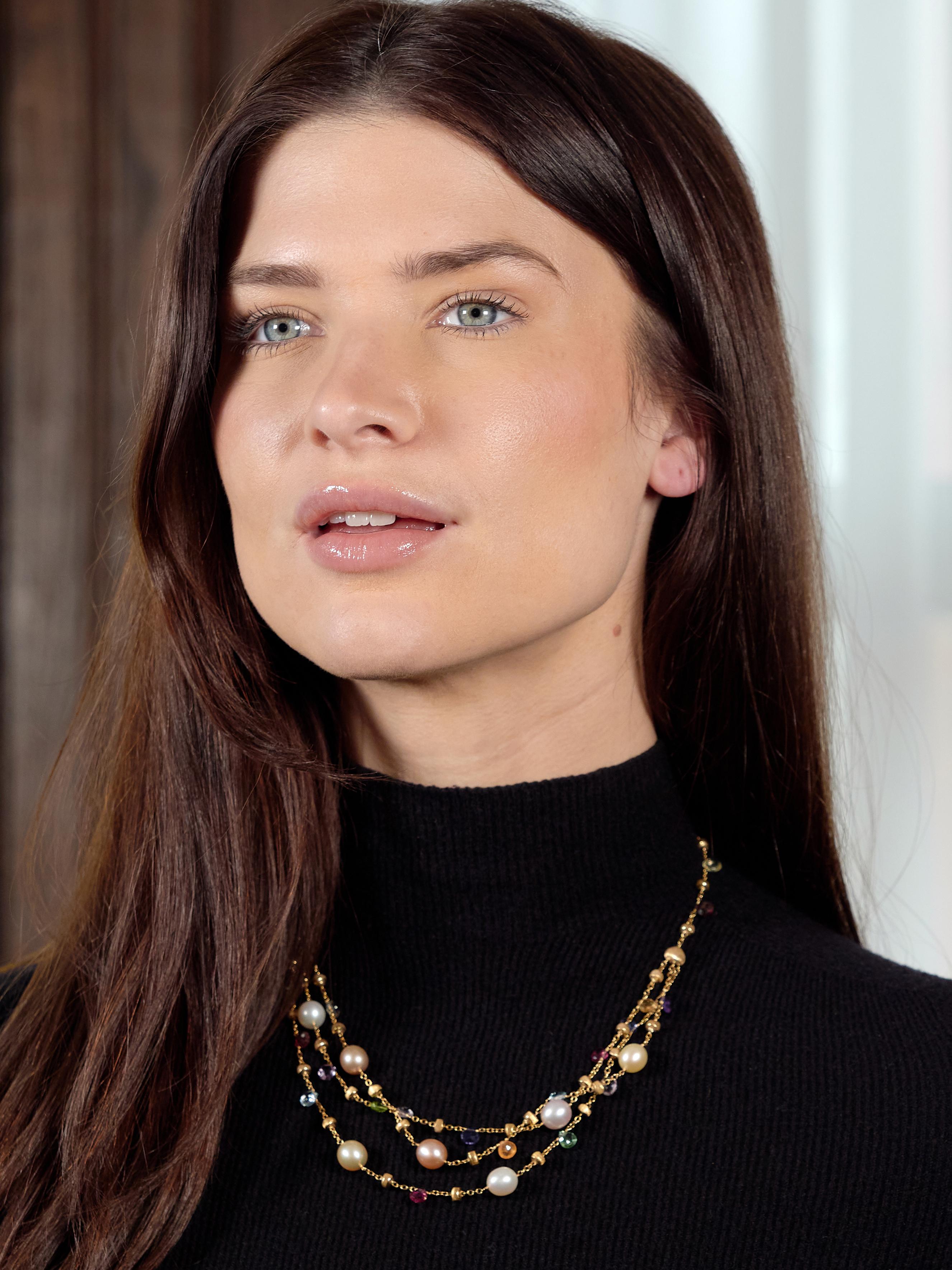 Marco Bicego Multi-Gem Pearl 18K Gold Multi-Strand Confetti Necklace