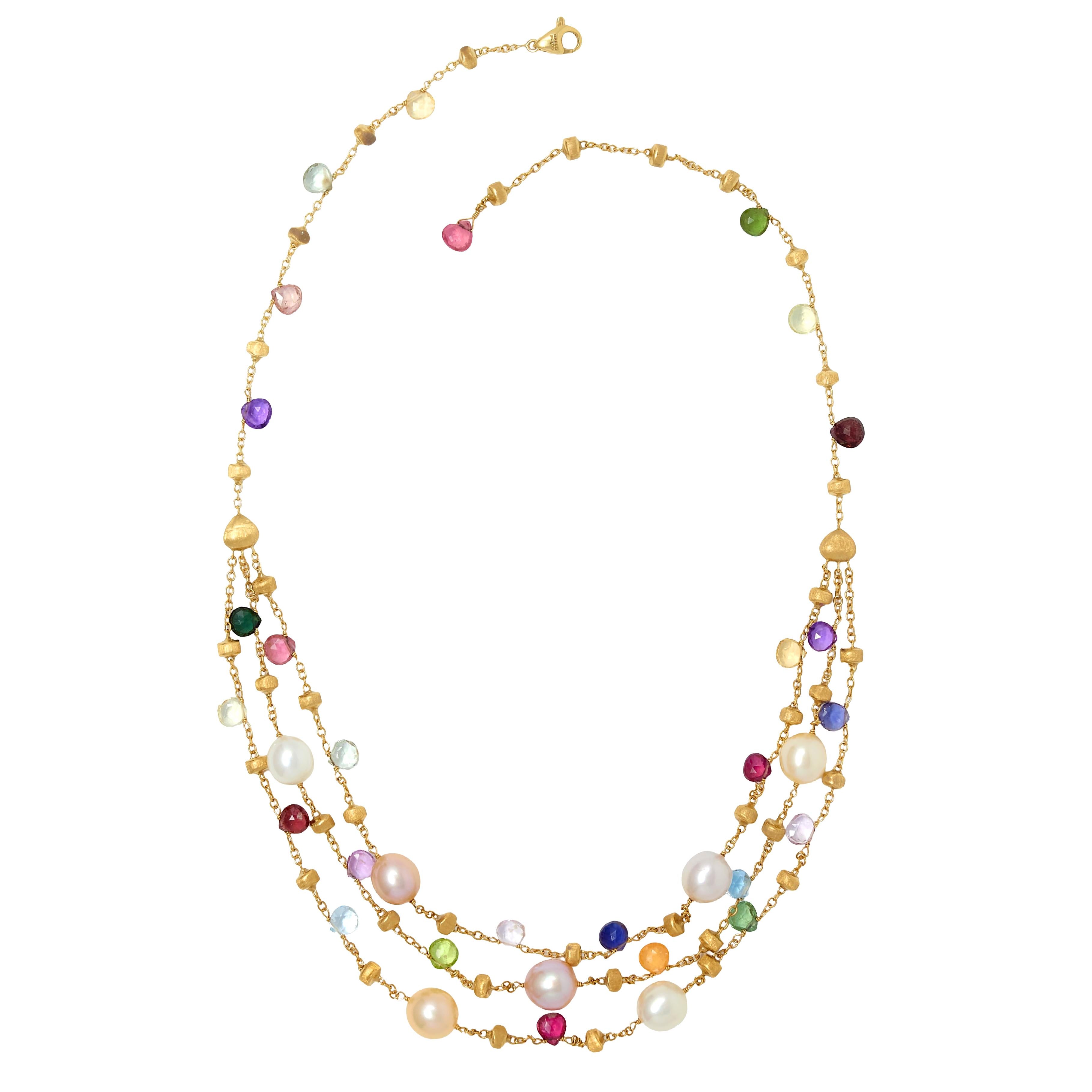 Marco Bicego Multi-Gem Pearl 18K Gold Multi-Strand Confetti Necklace