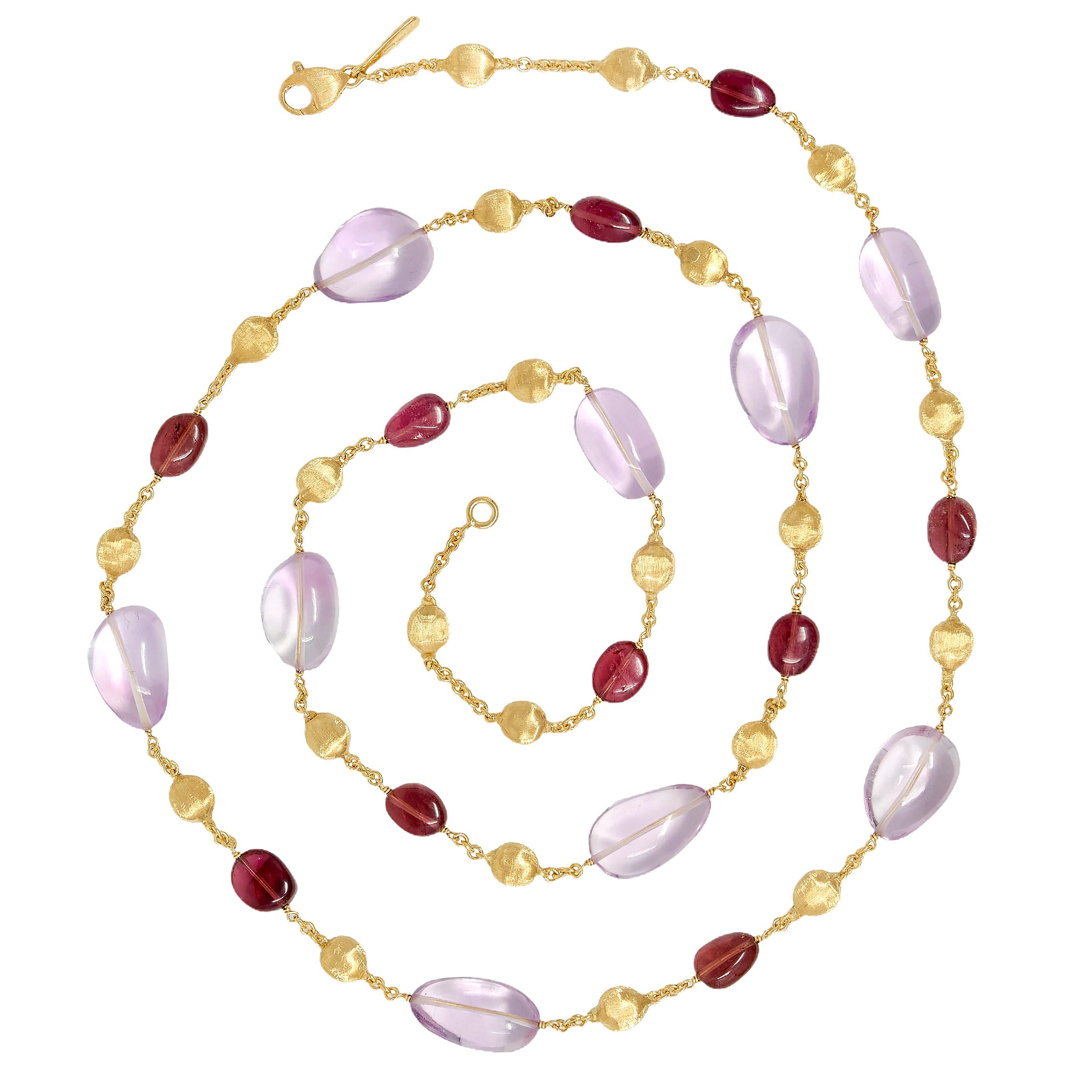 Marco Bicego Amethyst Tourmaline 18 Karat Yellow Gold Beaded Station Necklace