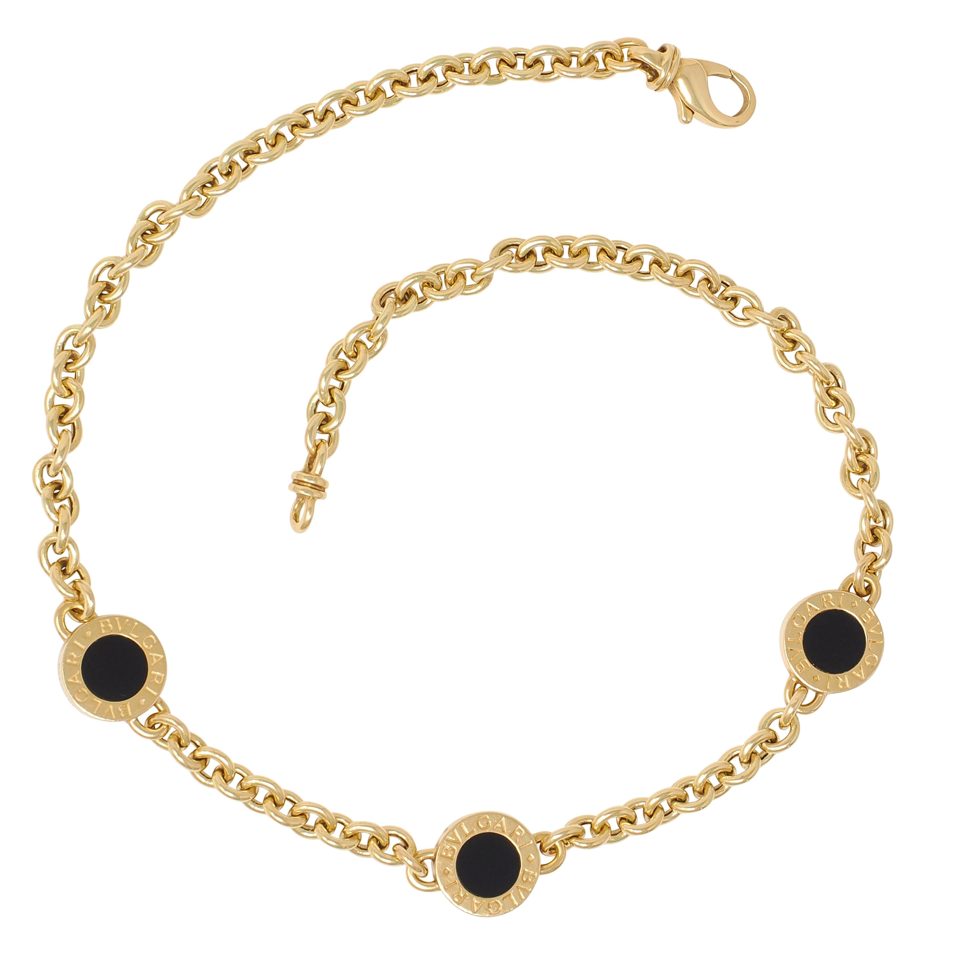 Bulgari 2000's Onyx 18 Karat Yellow Gold Station Necklace