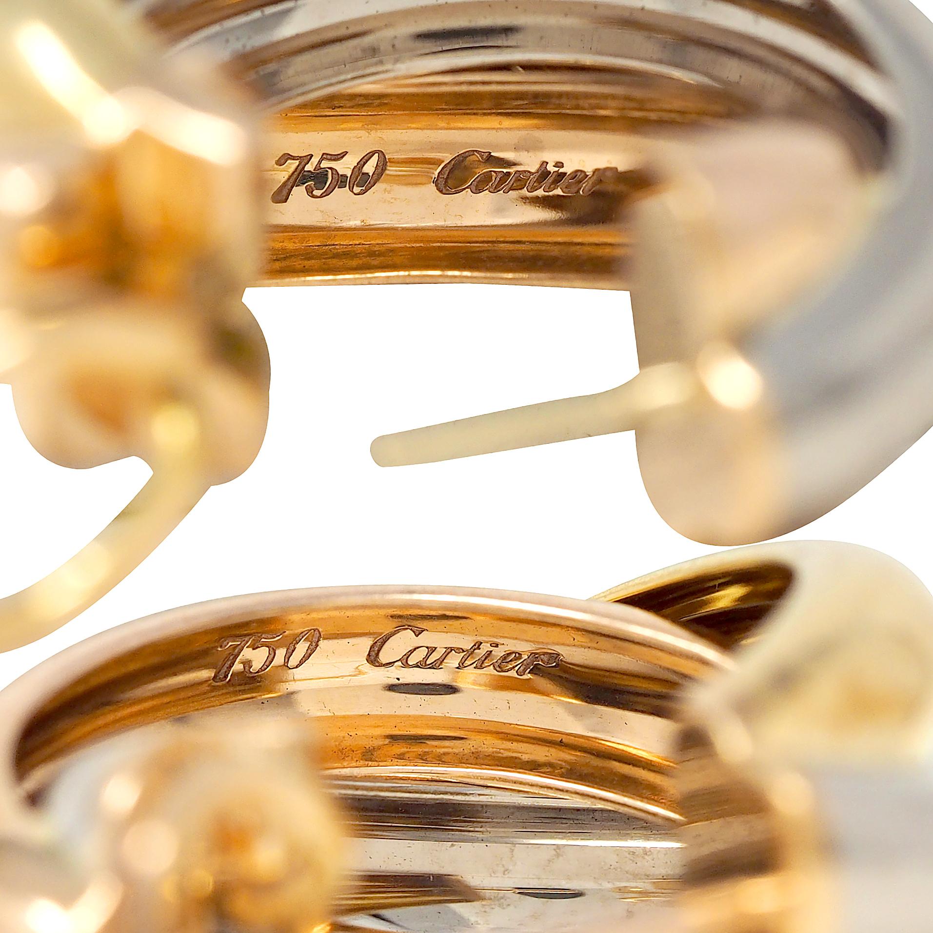 Cartier French 1990's 18 Karat Tri-Gold Rose Vintage Trinity Hoop Earrings