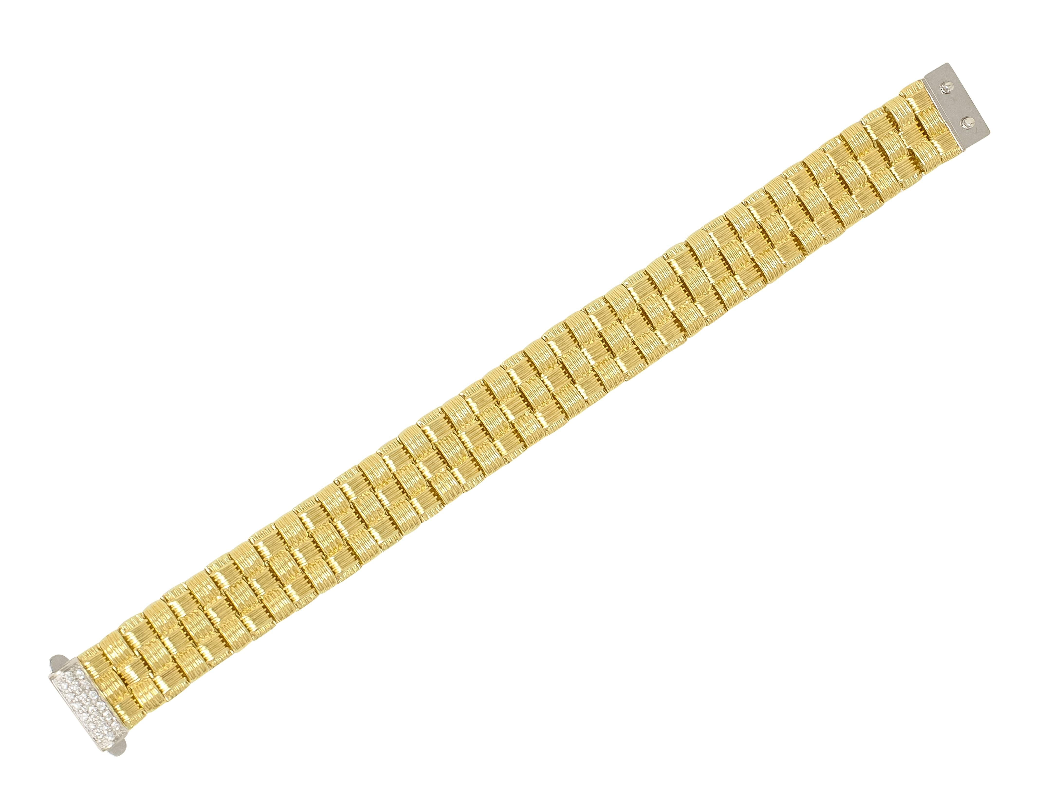 Roberto Coin Diamond 18 Karat Yellow White Gold Appassionata Woven Bracelet