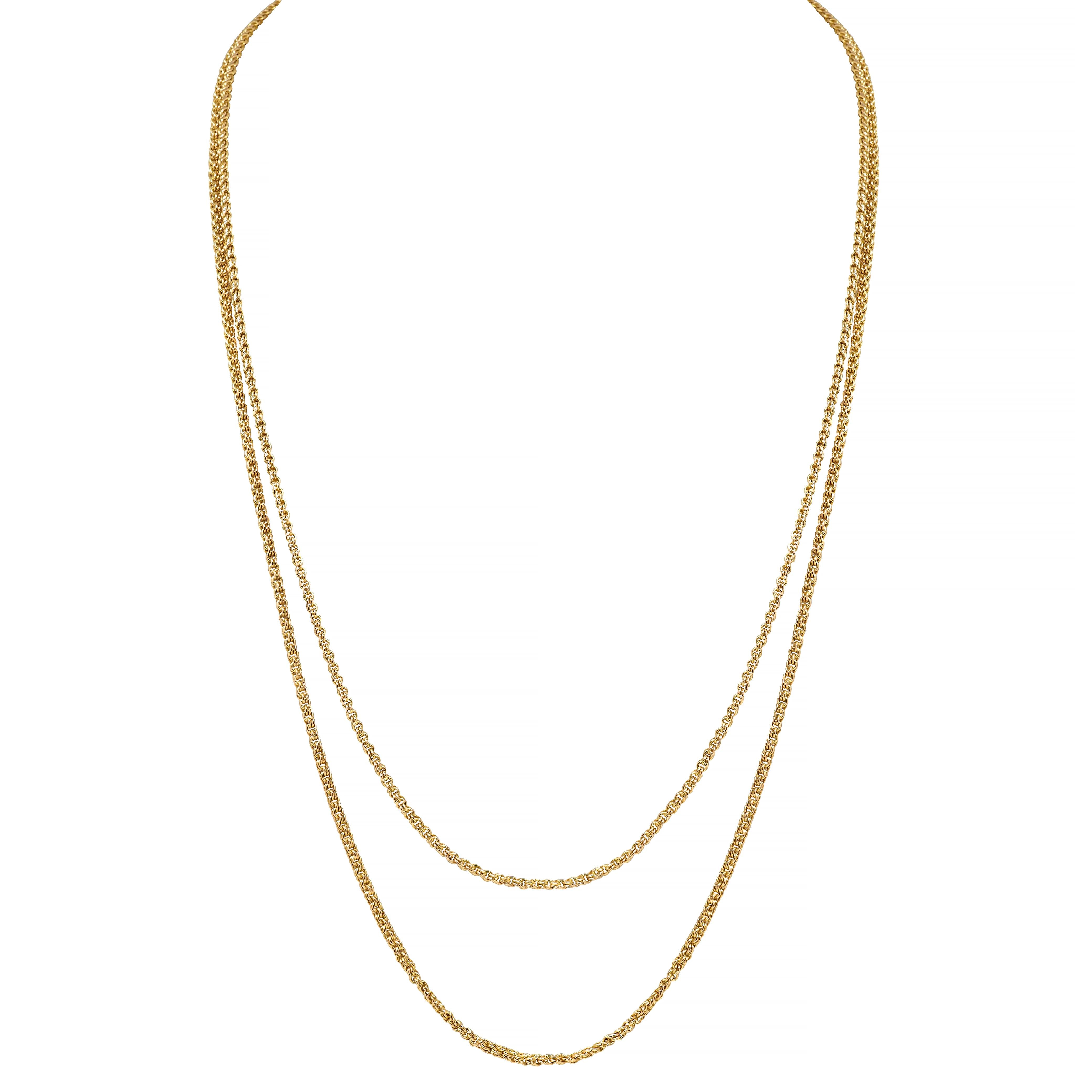 Victorian 15 Karat Yellow Gold Double Curb Link 60" Long Antique Chain Necklace