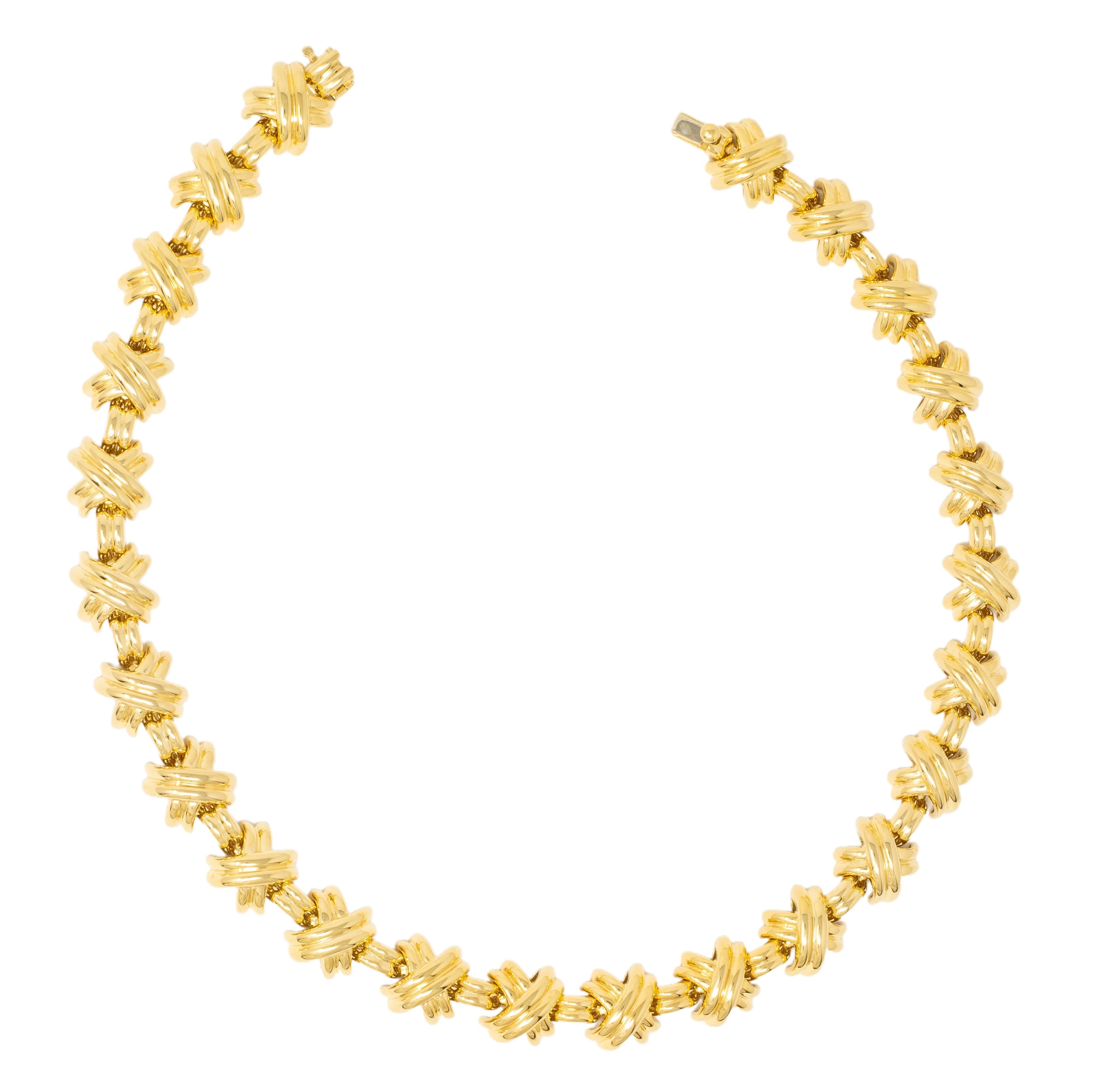 Tiffany & Co. 1992 18 Karat Yellow Gold Vintage X Kiss Necklace