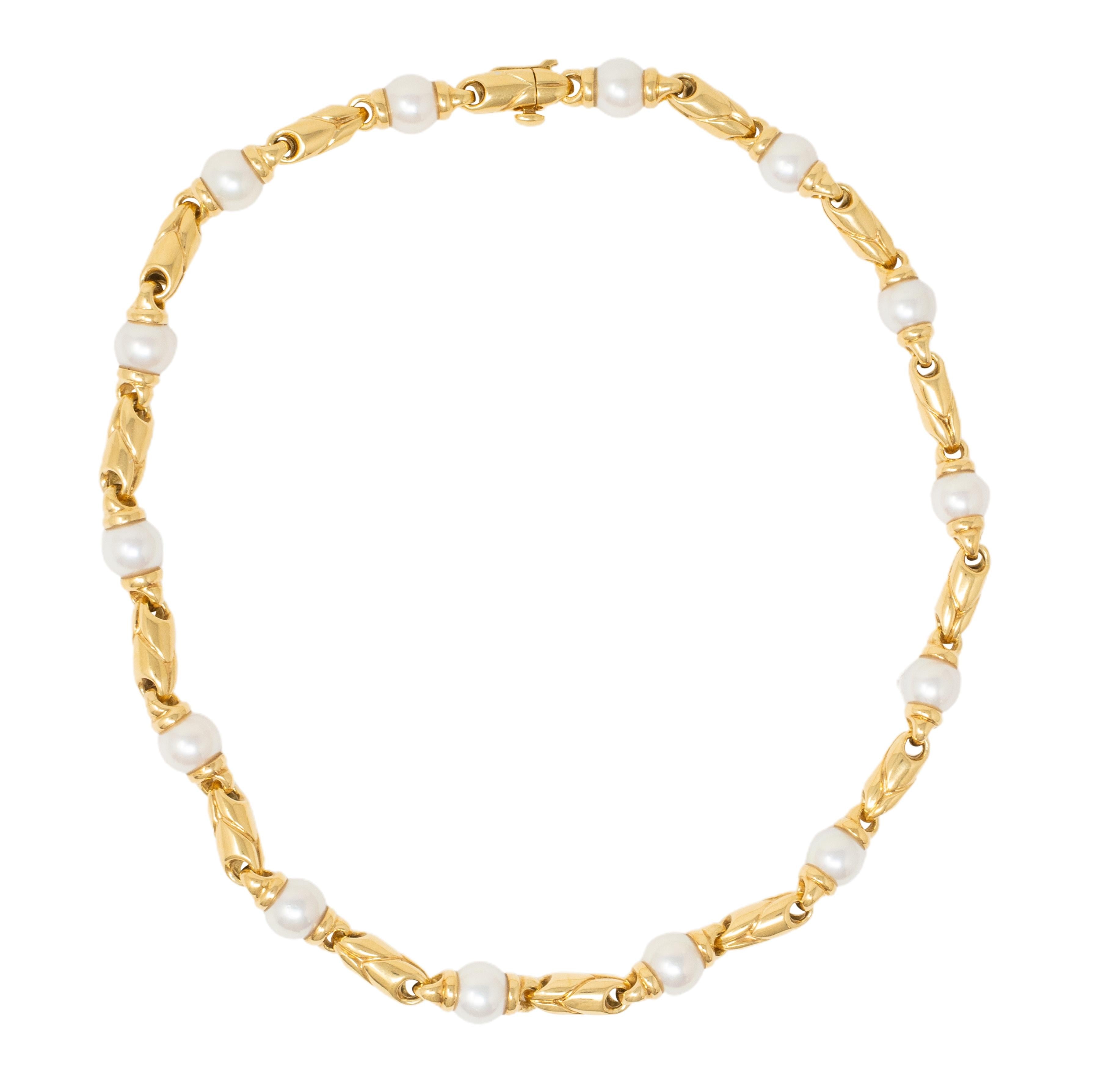 Bvlgari 1980's Pearl 18K Gold Vintage Doppio Passo Fancy Link Chain Necklace