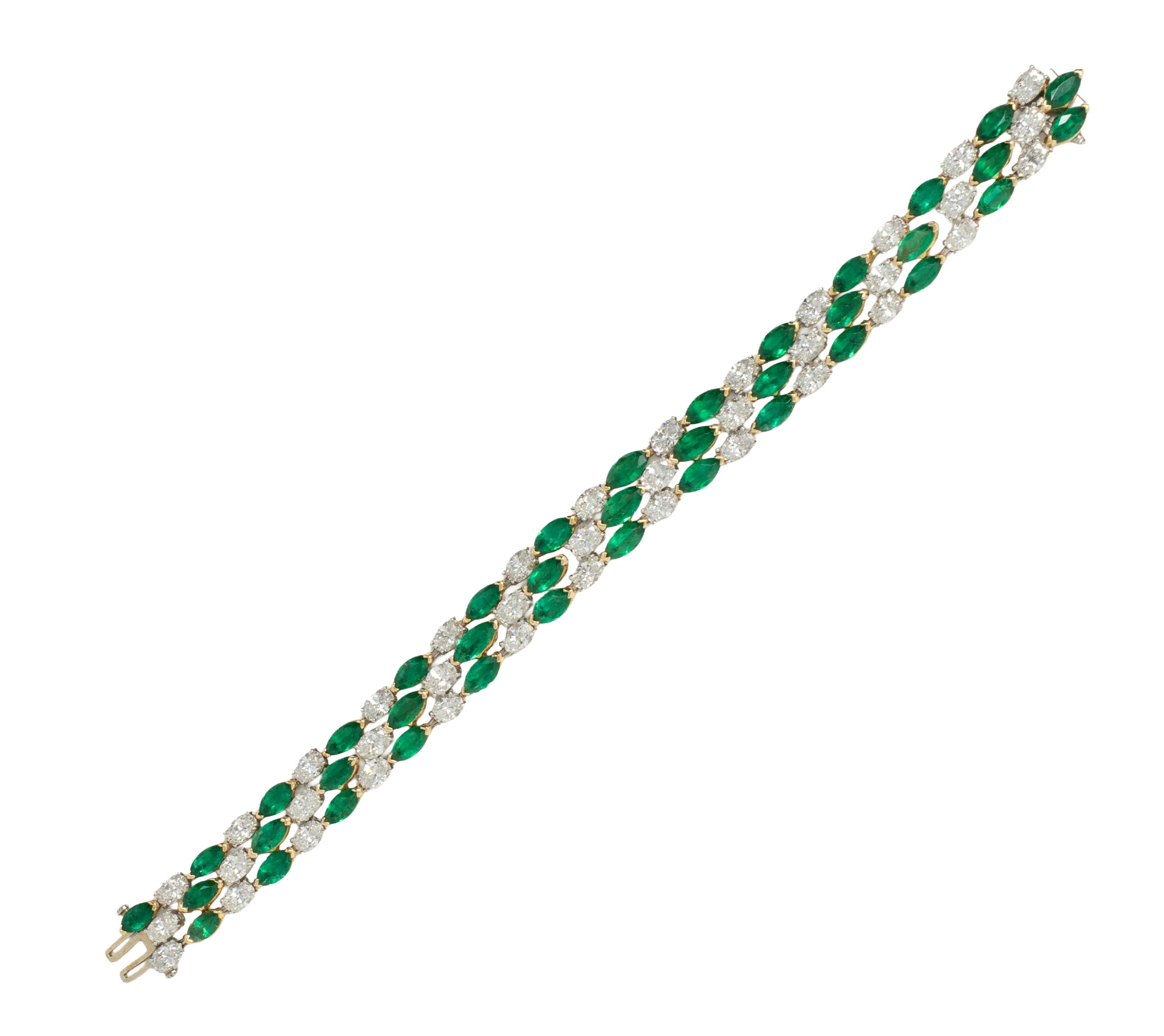 Oscar Heyman 1990's Emerald Diamond Platinum 18K Gold Vintage Stripe Bracelet
