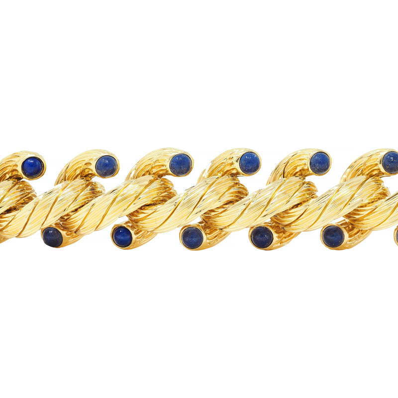 Weingrill 1970's Lapis Lazuli 18 Karat Yellow Gold Vintage Twist Bracelet