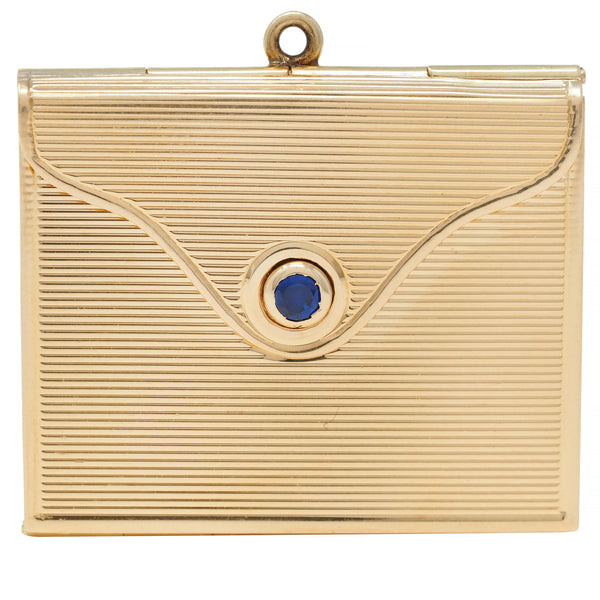 Mid-Century Sapphire 14 Karat Yellow Gold Vintage Opening Envelope Pendant