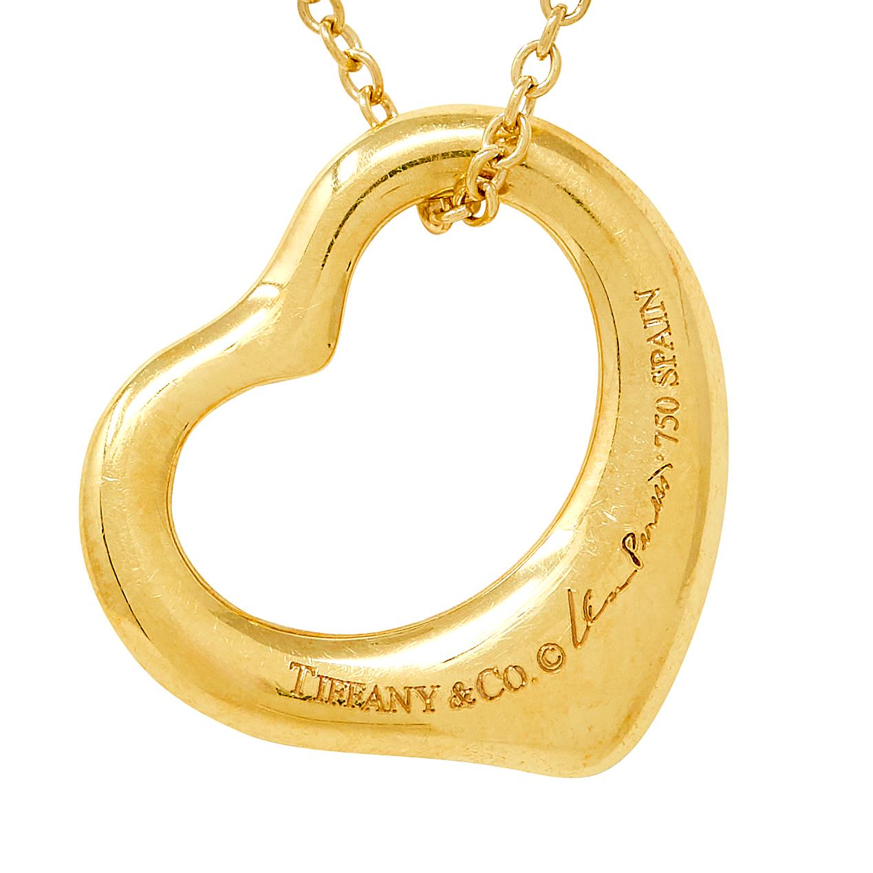 Tiffany & Co. Elsa Peretti 18K Yellow Gold Small Open Heart Pendant Necklace