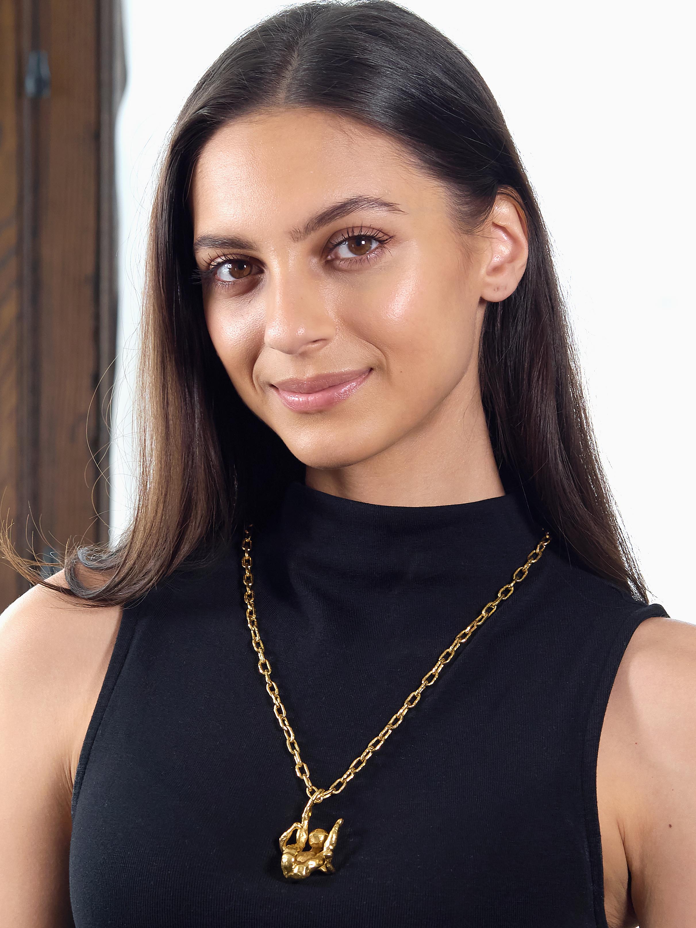 Cartier Jean Mahie French 22K Gold Vintage Erotic Brutalist Acrobat Necklace