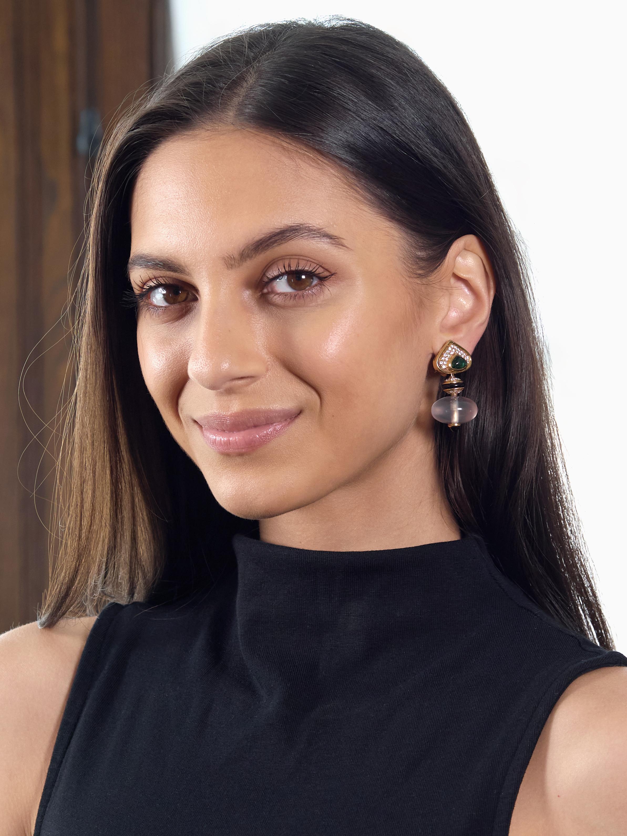 Marina B. Multi-Gem 18K Gold Vintage Interchangeable Pneu Drop Ear-Clip Earrings