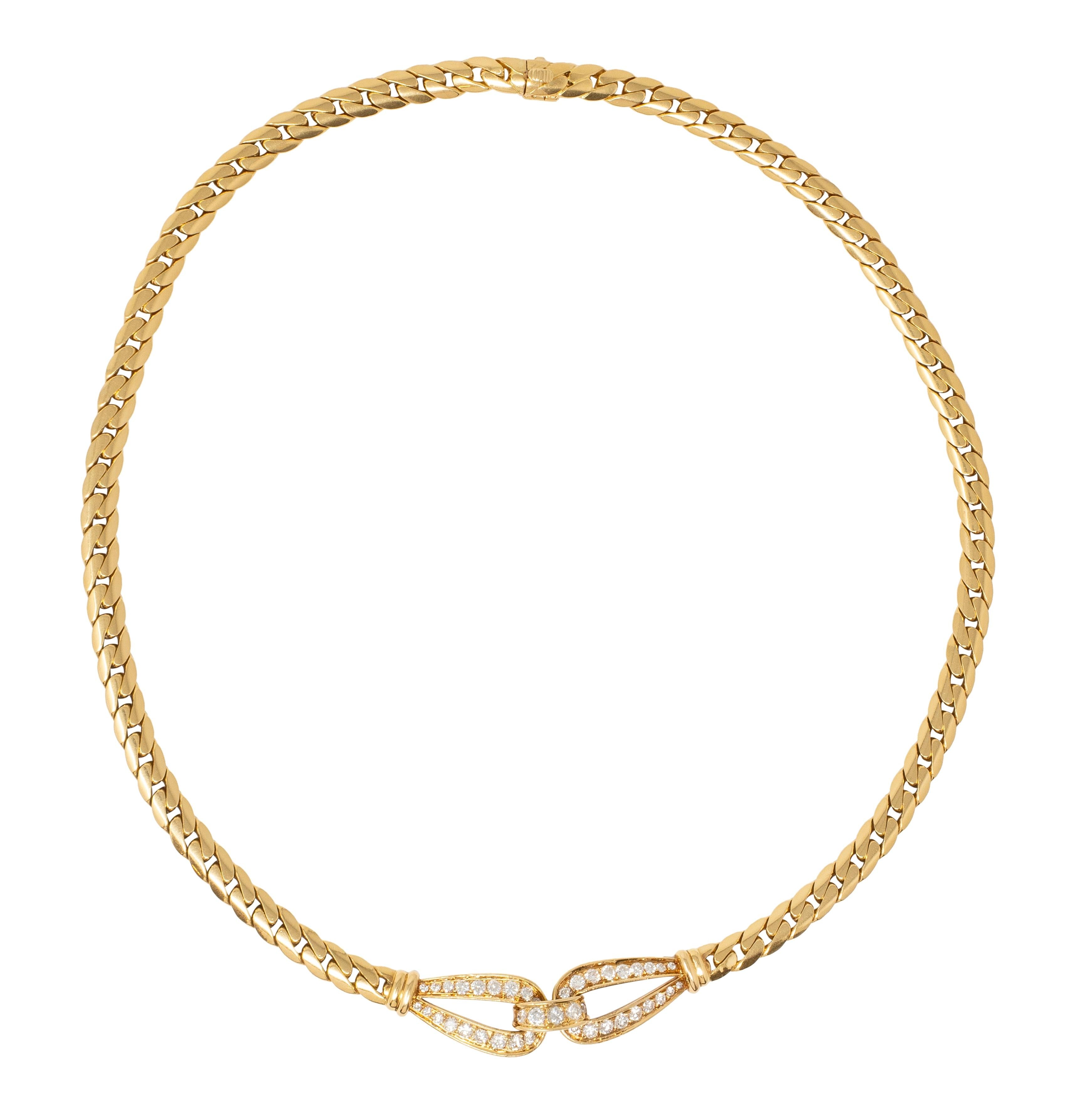 Cartier 1970's Diamond 18 Karat Yellow Gold Vintage Agrafe Station Necklace