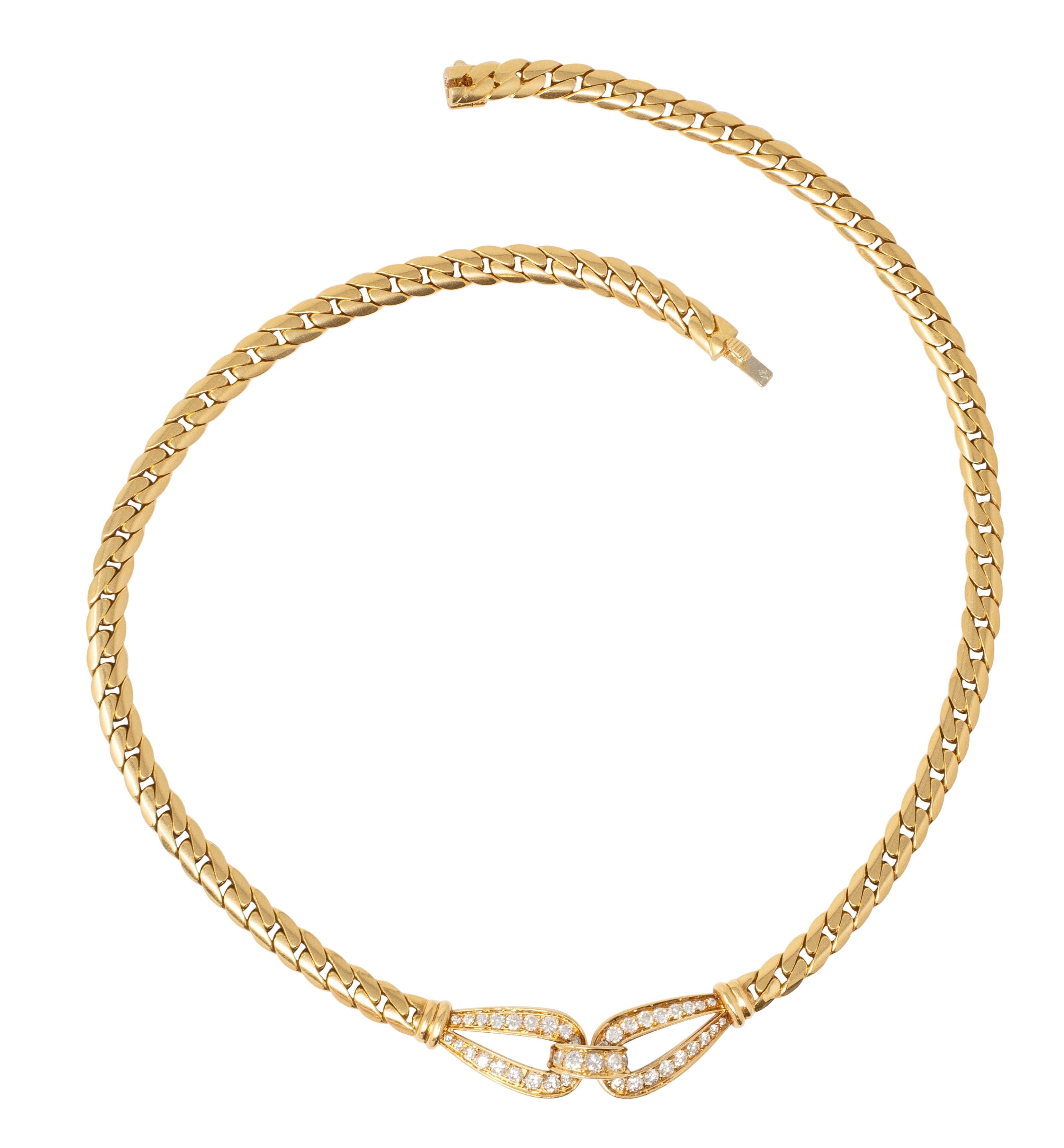 Cartier 1970's Diamond 18 Karat Yellow Gold Vintage Agrafe Station Necklace