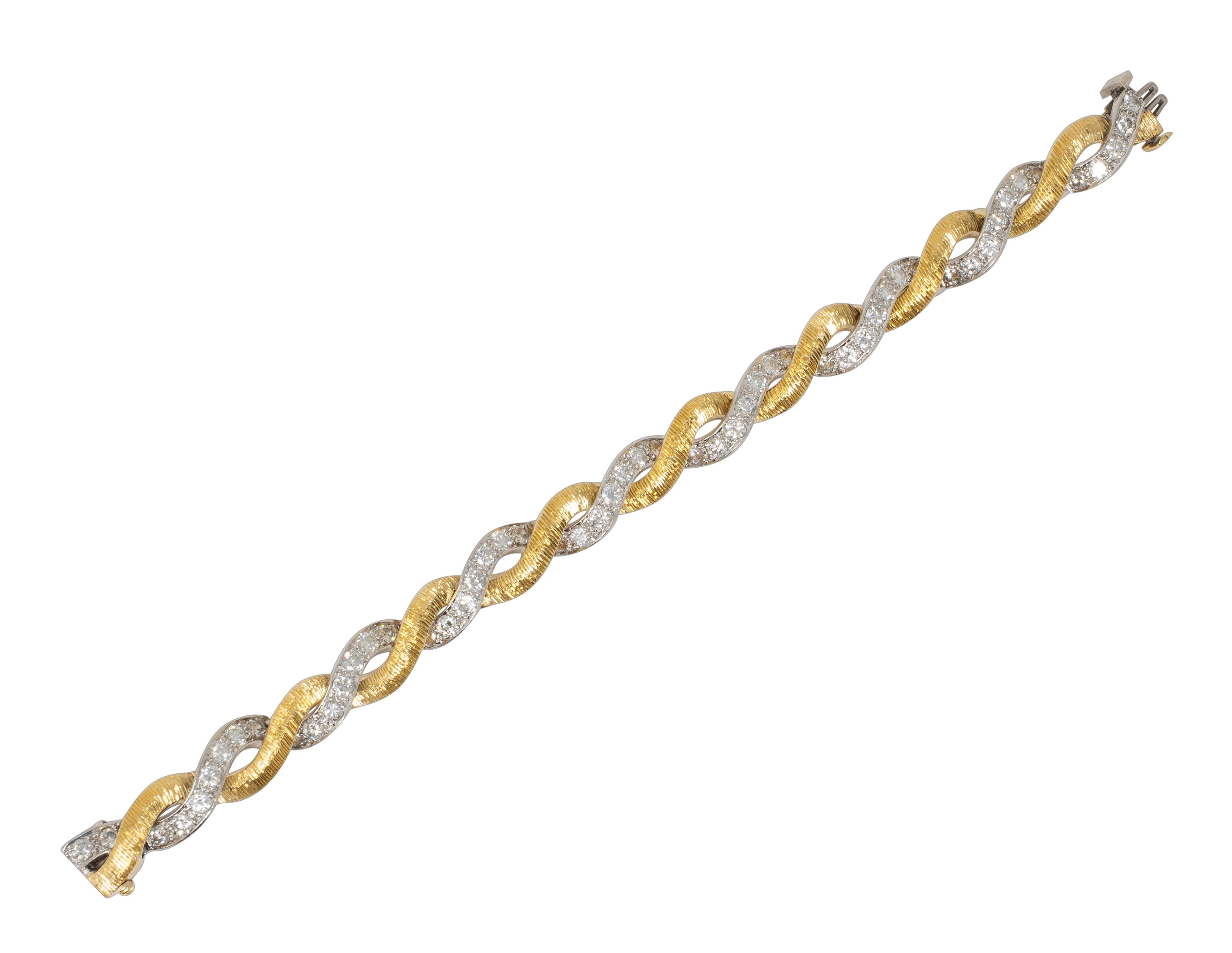 Van Cleef & Arpels 1960's Diamond 18K Gold Platinum Vintage Twist Bracelet