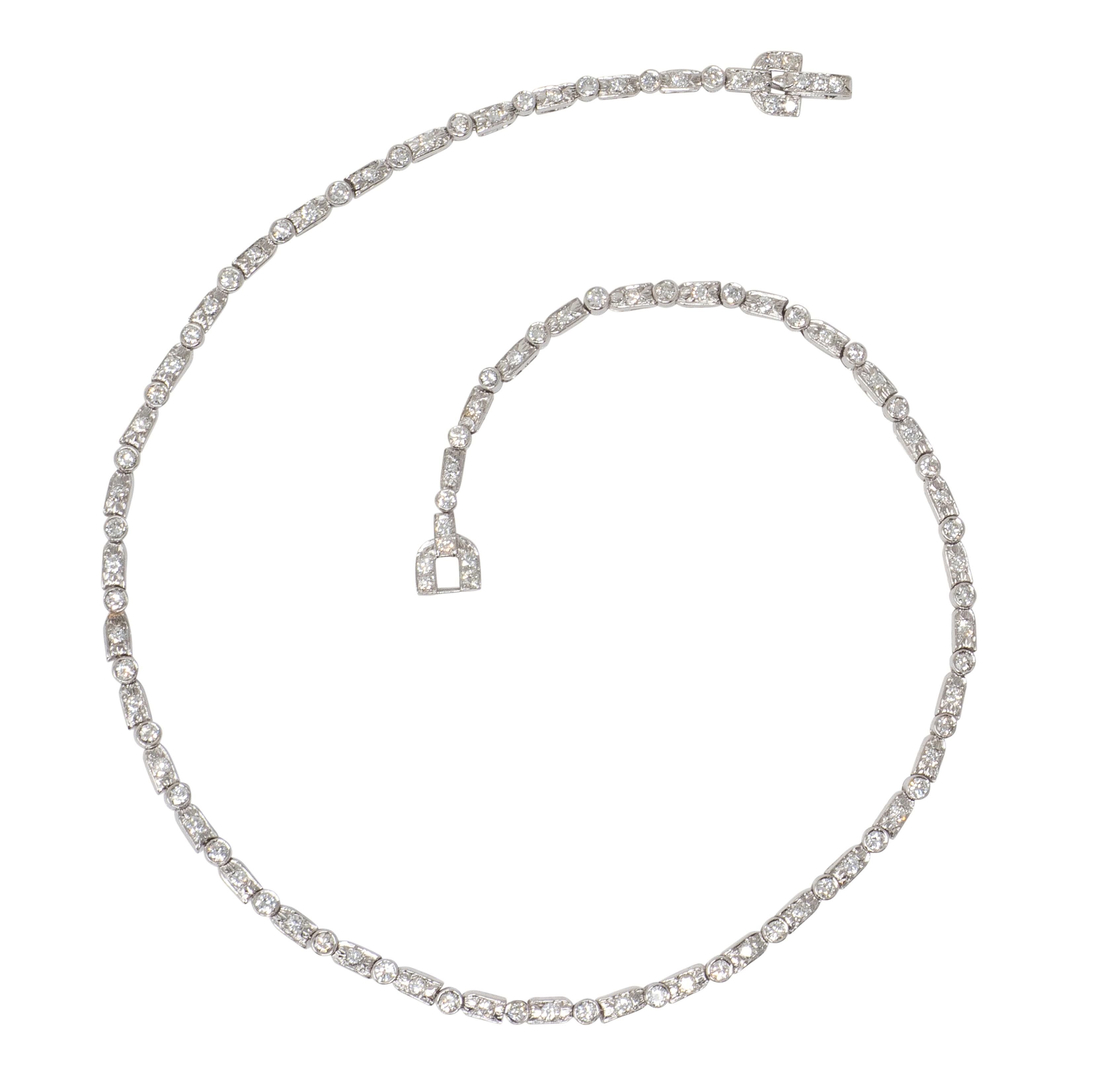 Mid-Century 7.21 CTW Diamond Platinum Vintage Dash & Dot Line Necklace