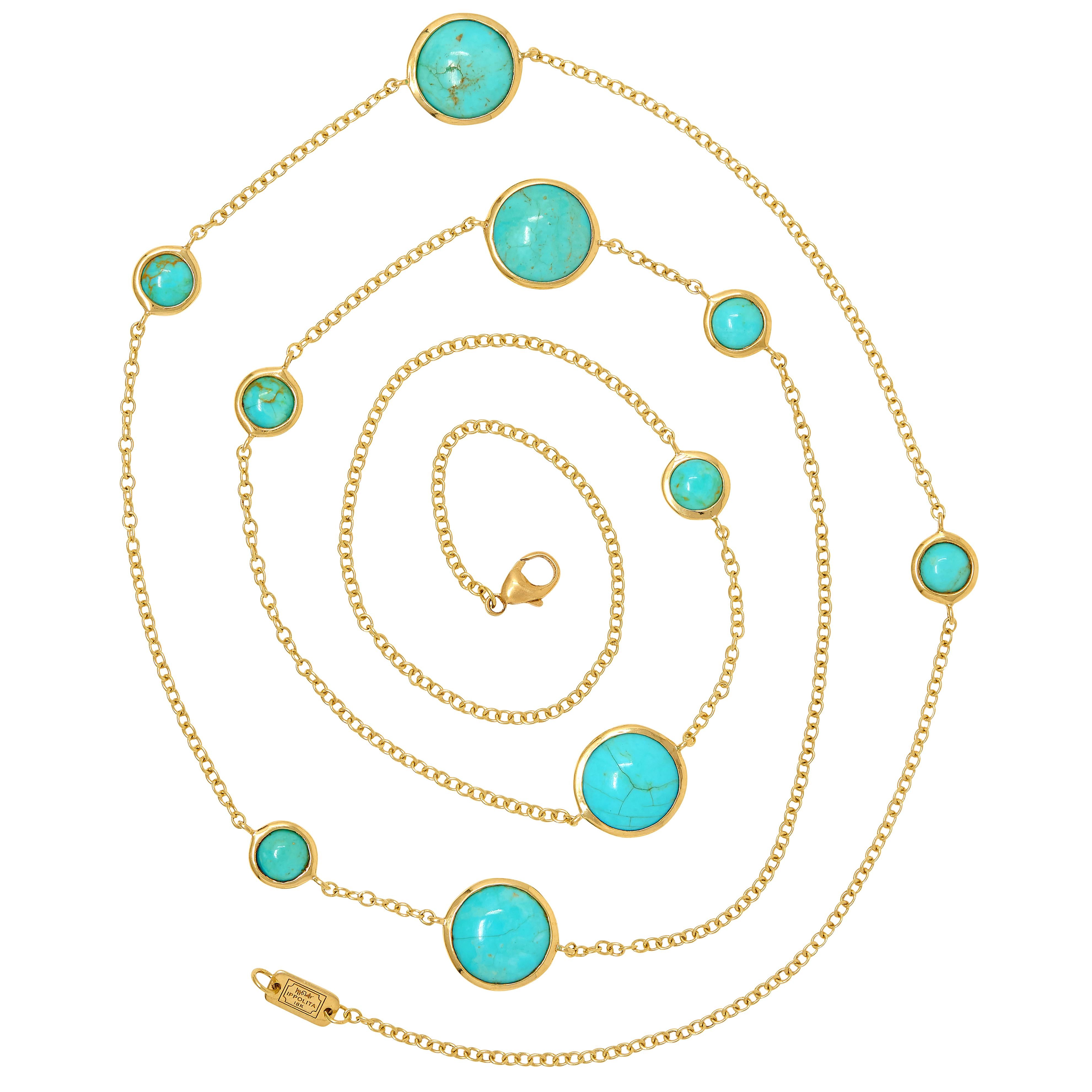 Ippolita 2000's Turquoise 18 Karat Yellow Gold Station Necklace