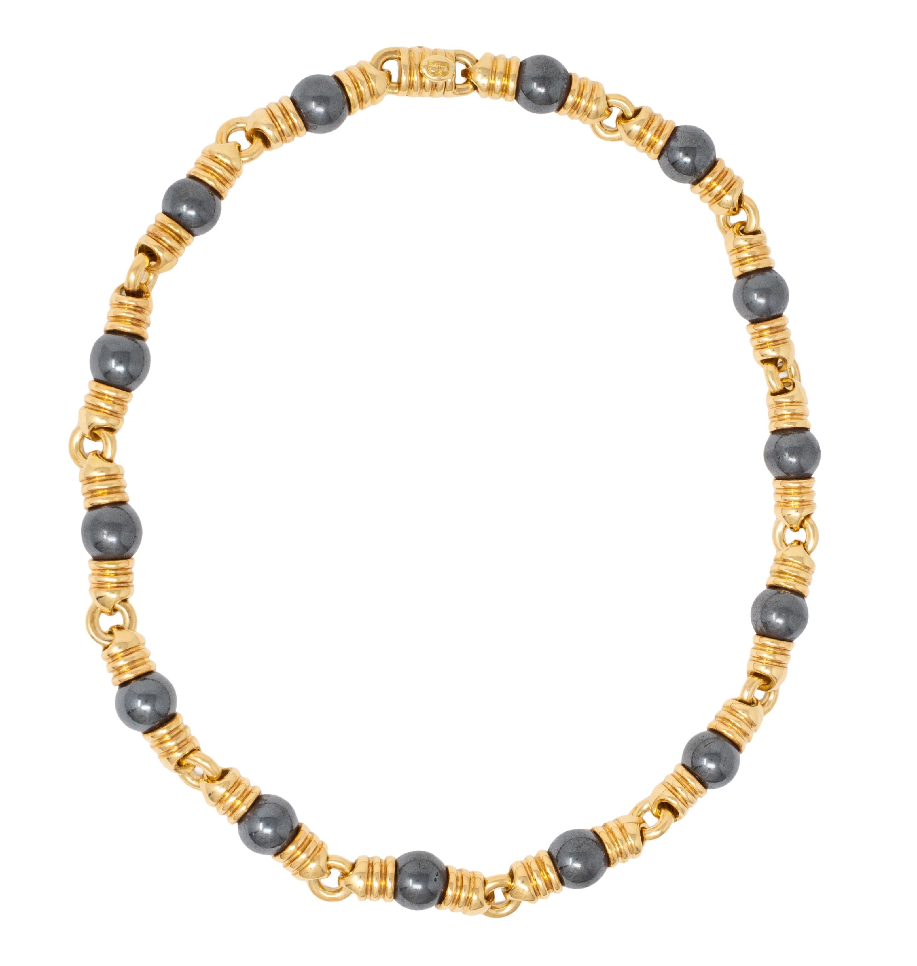 Bvlgari 1980's Hematite 18 Karat Yellow Gold Vintage Necklace