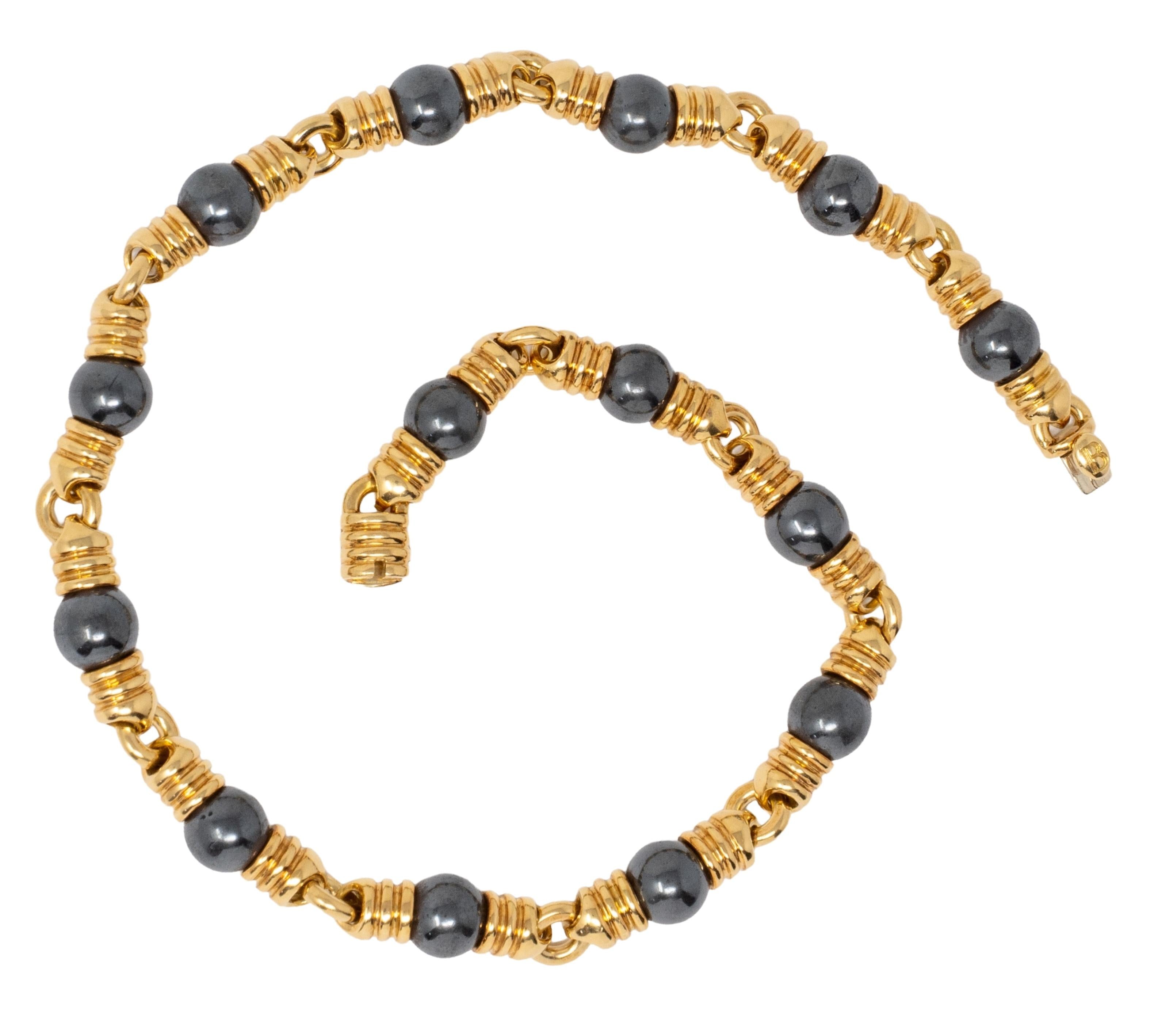 Bvlgari 1980's Hematite 18 Karat Yellow Gold Vintage Necklace
