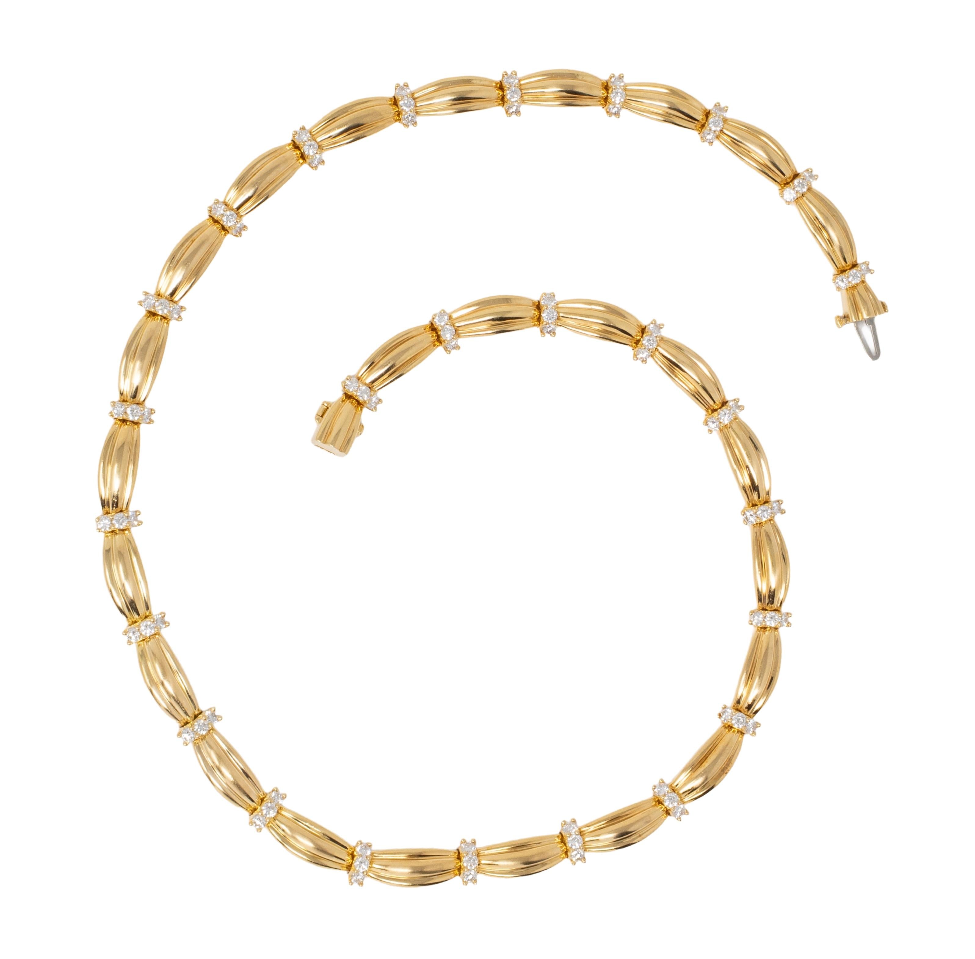 Tiffany & Co. 1992 Diamond 18K Yellow Gold Vintage Signature Ribbon Necklace