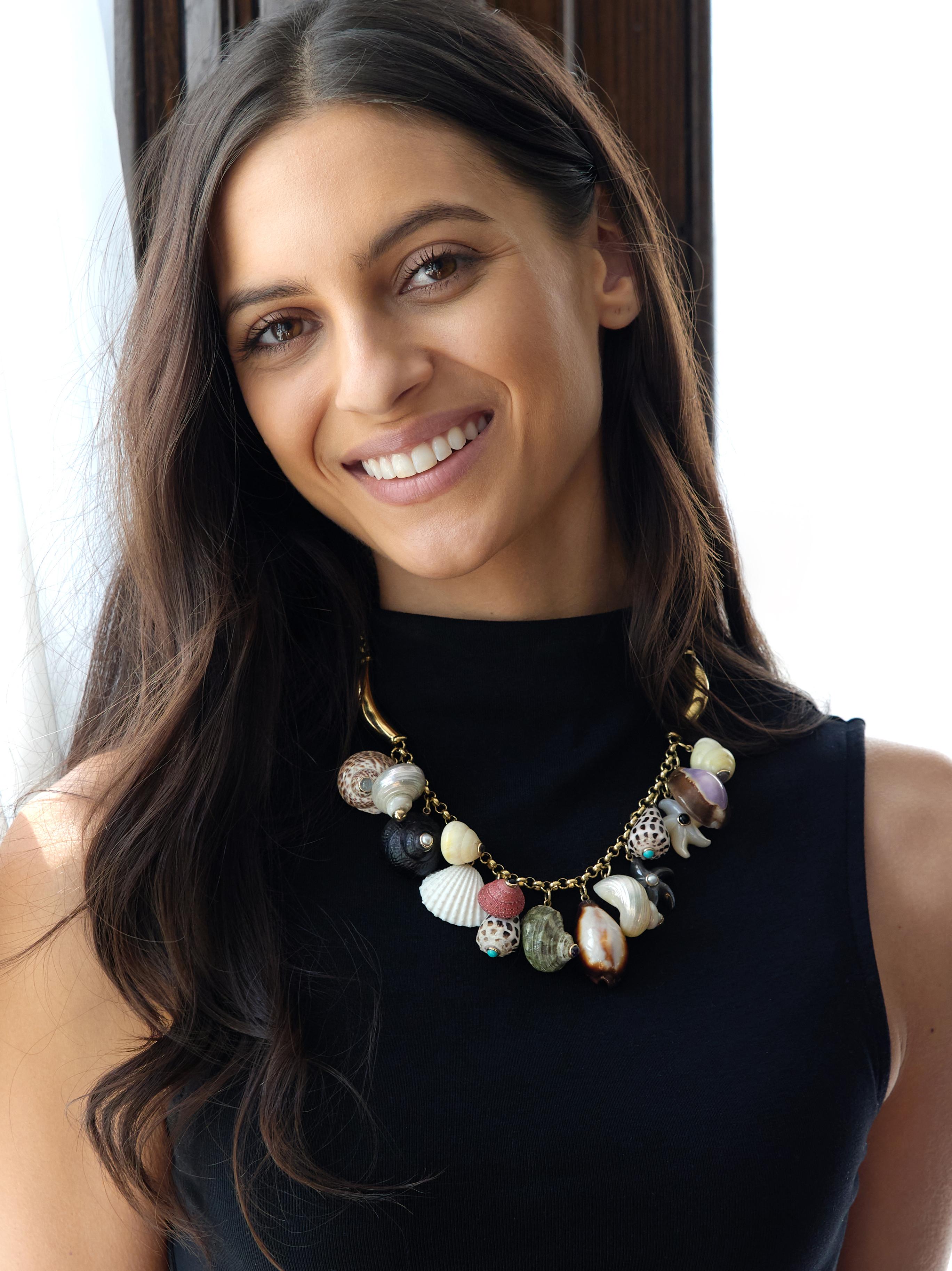 Maz Multi-Gem 14 Karat Yellow Gold Contemporary Seashell Fringe Necklace