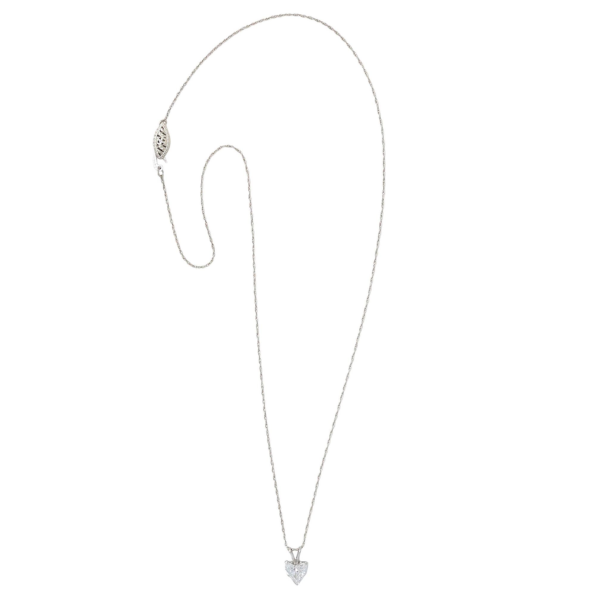 1950's 1.14 CTW Heart Cut Diamond 14K Gold Vintage Pendant Drop Necklace GIA