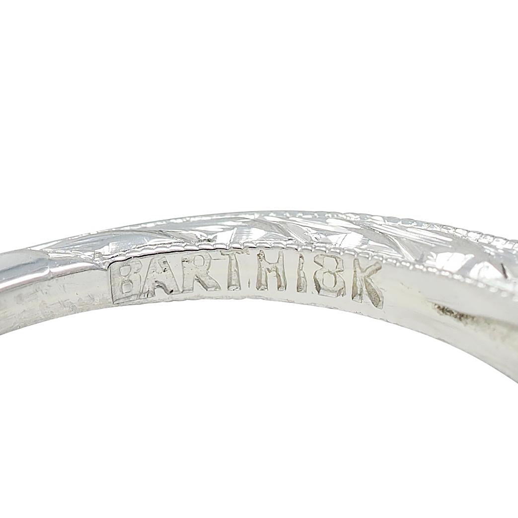 Art Deco European Cut Diamond 18 Karat White Gold Vintage Scroll Engagement Ring