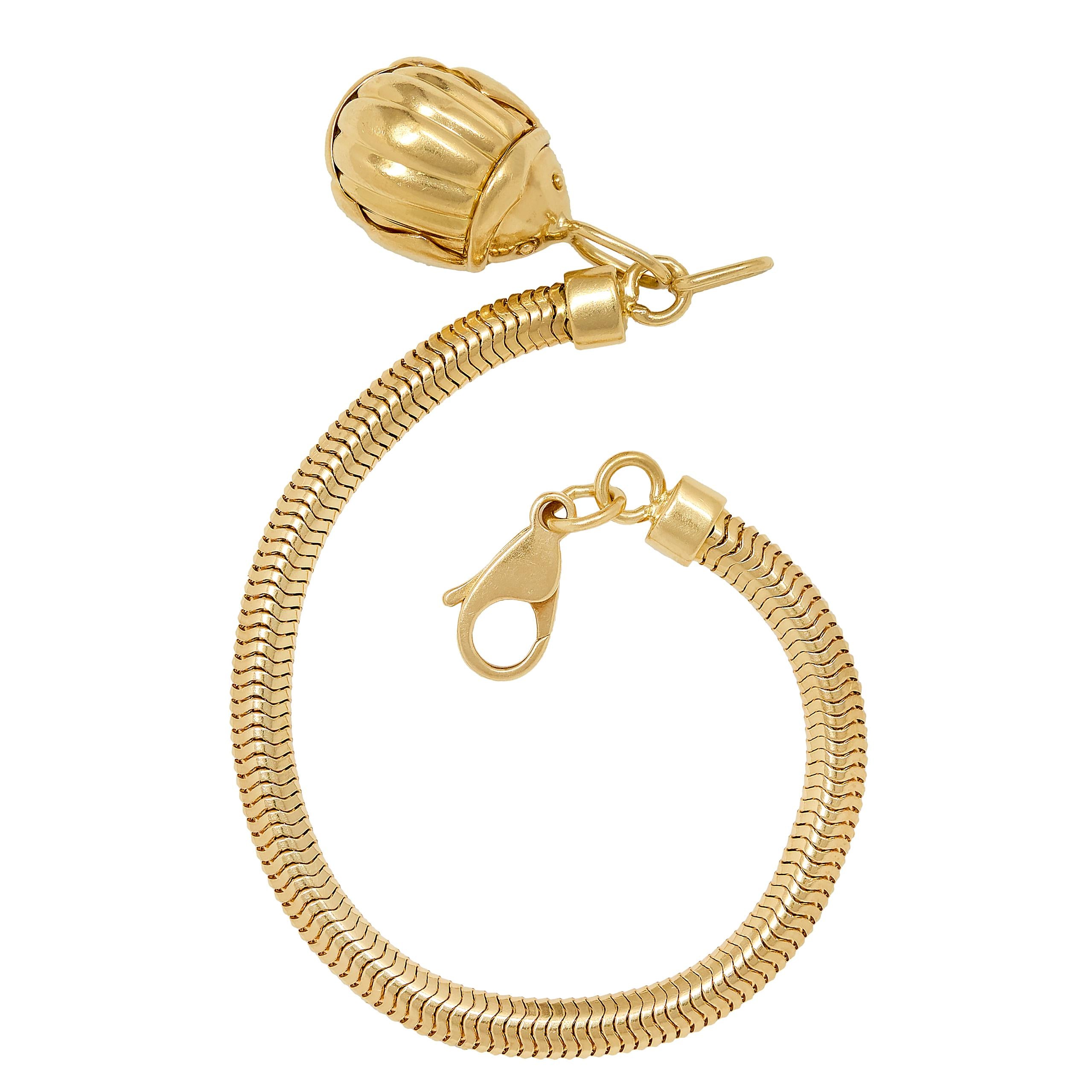 Tiffany & Co. 1993 18 Karat Yellow Gold Vintage Scarab Charm Bracelet