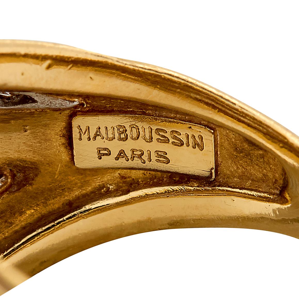 Mauboussin Paris 1960's Diamond 18 Karat Yellow Gold Platinum Vintage Dome Ring