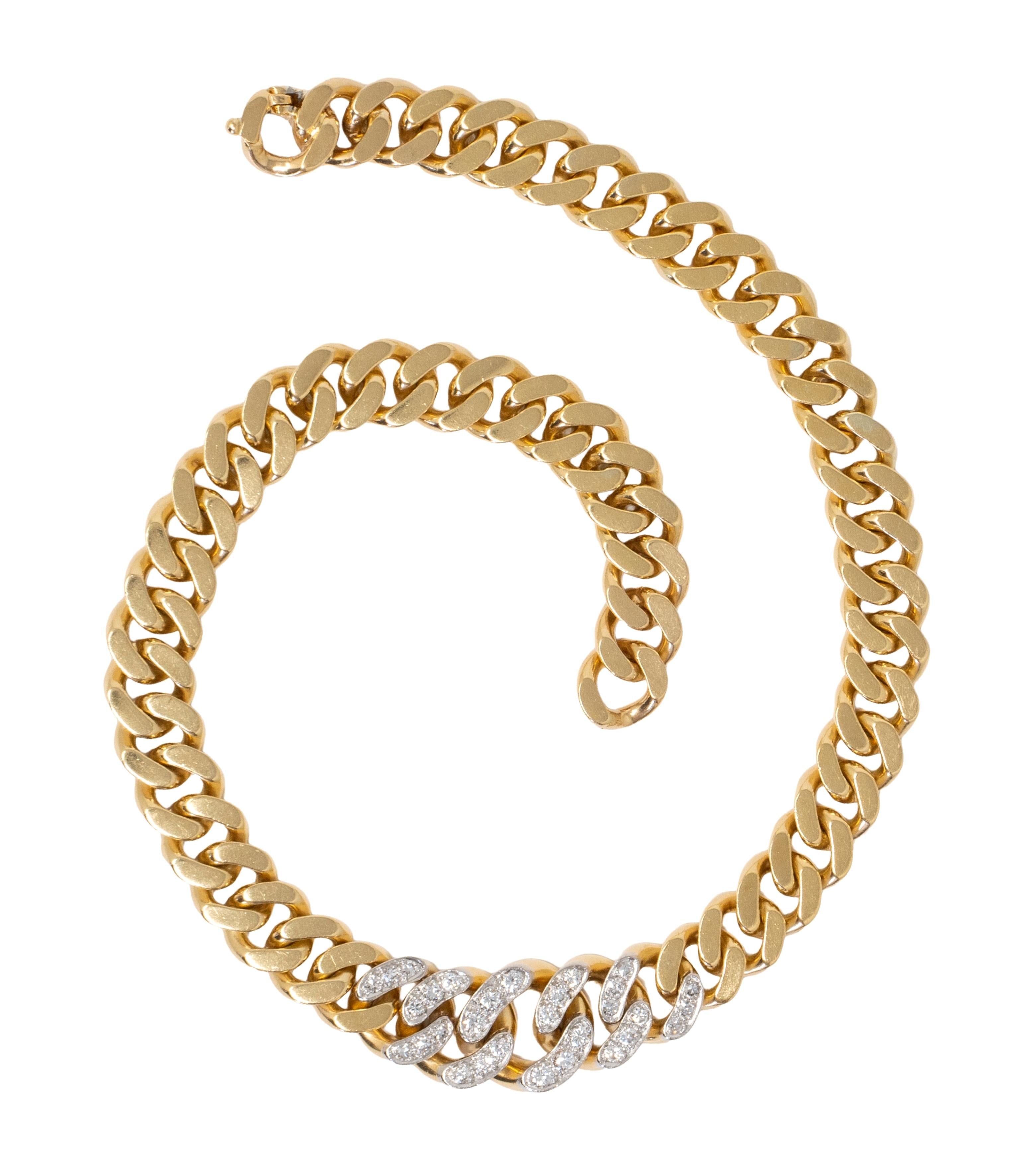 Cartier 1970's Diamond 18 Karat Gold Vintage Curb Link Chain Bracelet Necklace