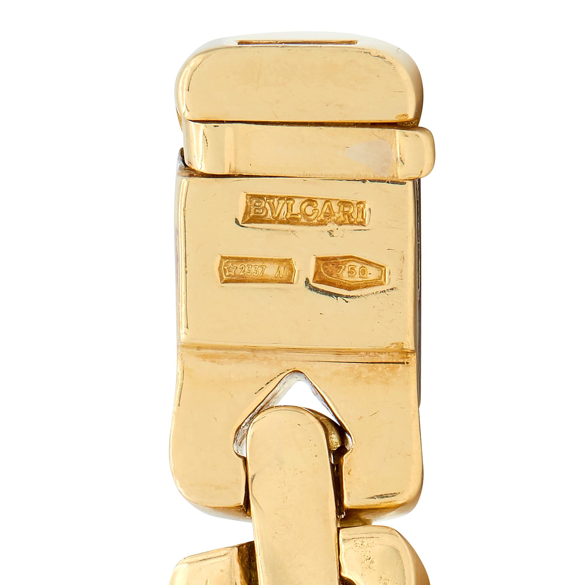 Bulgari 1980's 18 Karat Yellow Gold Hematite Steel Vintage Doppio Cuore Bracelet