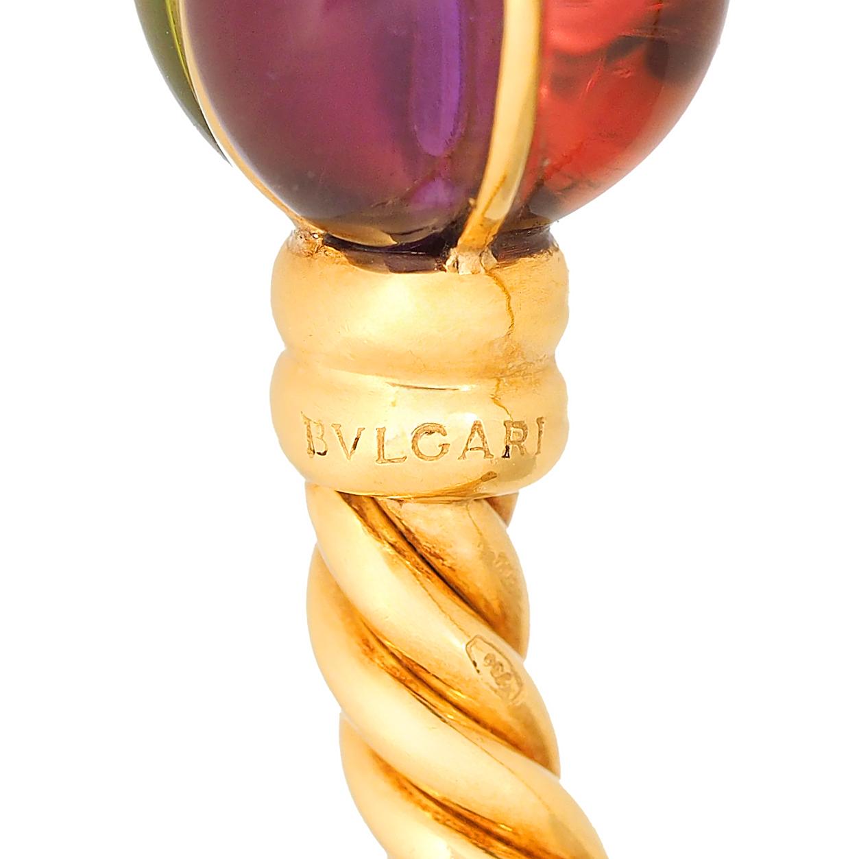 Bulgari 1980's Multi-Gem 18 Karat Yellow Gold Twisted Rope Cuff Bracelet