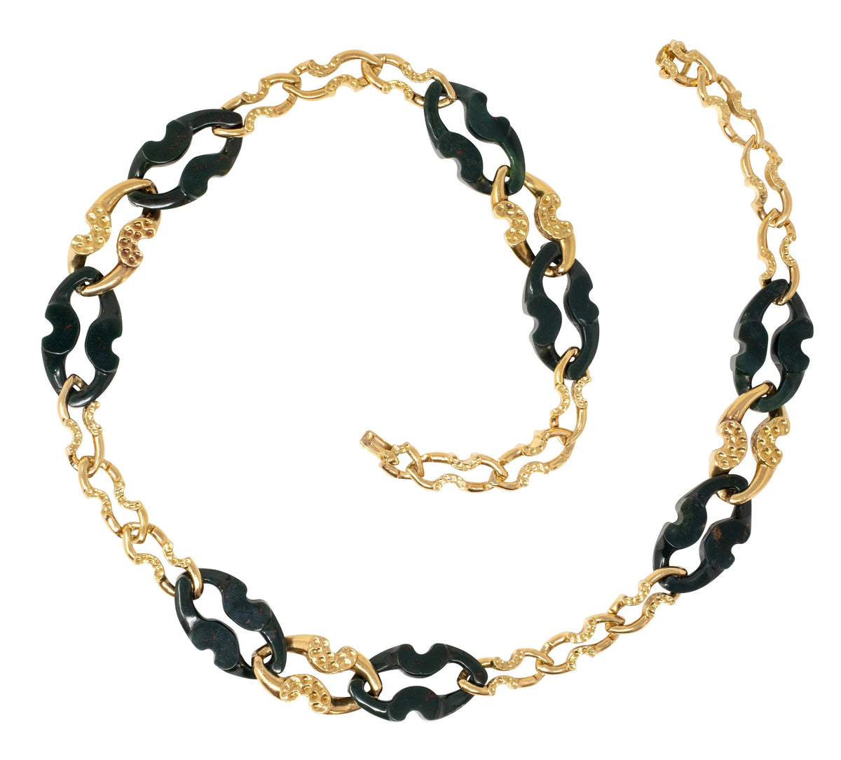 M. Gerard French 1970's 18K Gold Vintage Carved Bloodstone Station Necklace