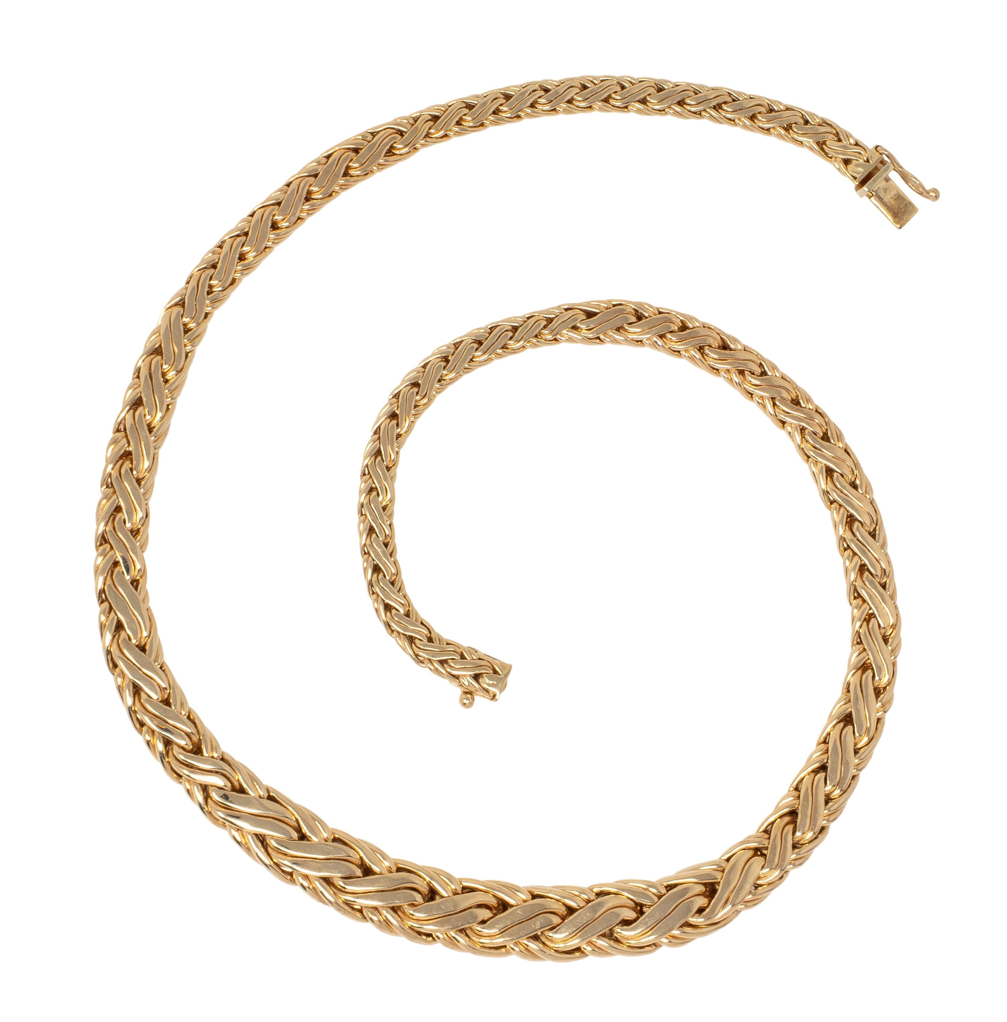 Tiffany & Co. 1990's 14K Yellow Gold Vintage Woven Wheat Chain Link Necklace