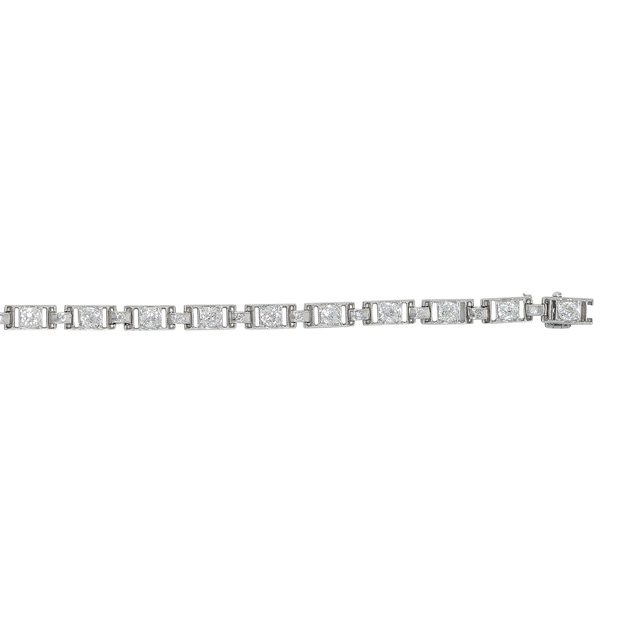 Art Deco 3.15 CTW Old European Cut Diamond Platinum Vintage Line Bracelet