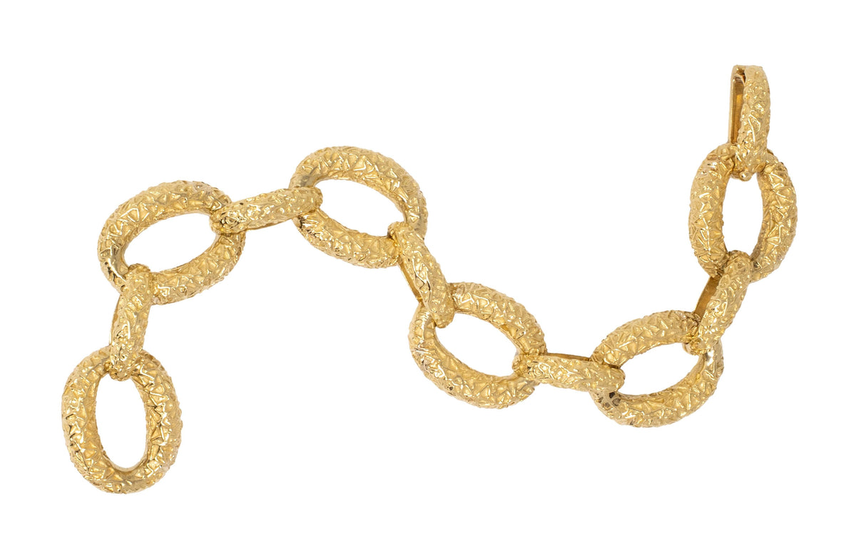 Van Cleef & Arpels 1970's 18 Karat Yellow Gold Vintage Textured Link Bracelet
