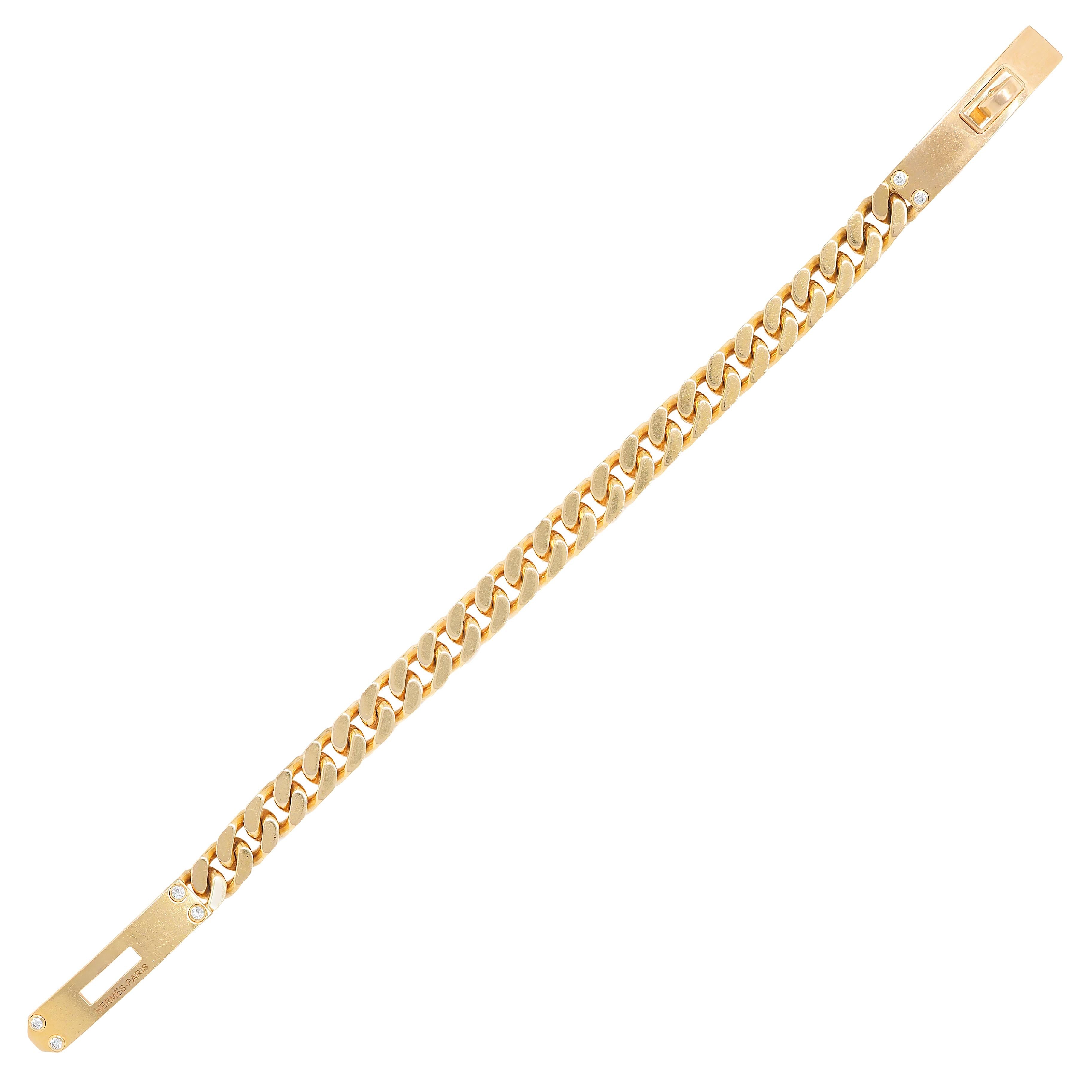 Hermés Contemporary Diamond 18K Gold Kelly Gourmette Cuban Link Bracelet