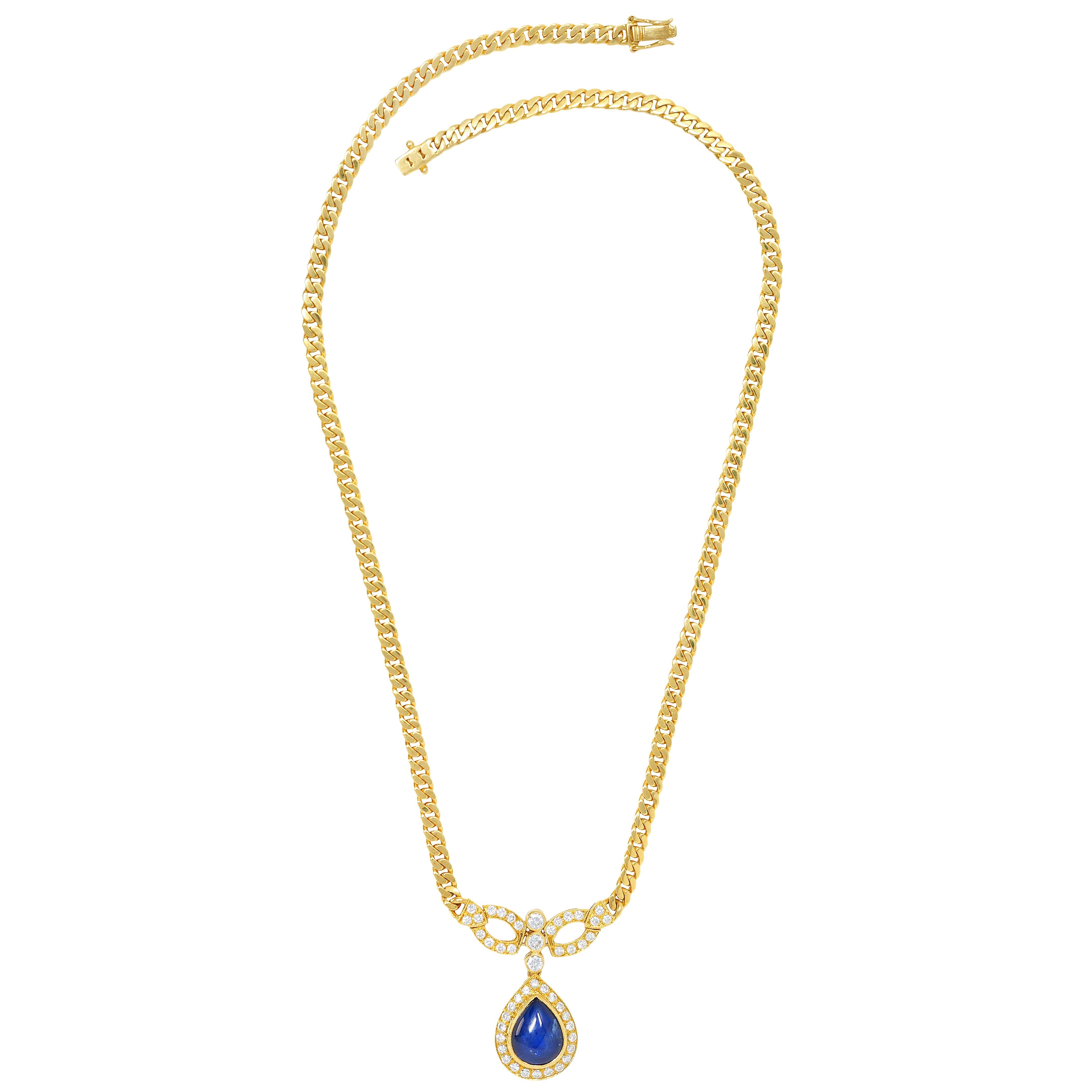 Vintage 7.70 CTW Sapphire Diamond 22K Yellow Gold Drop Station Necklace