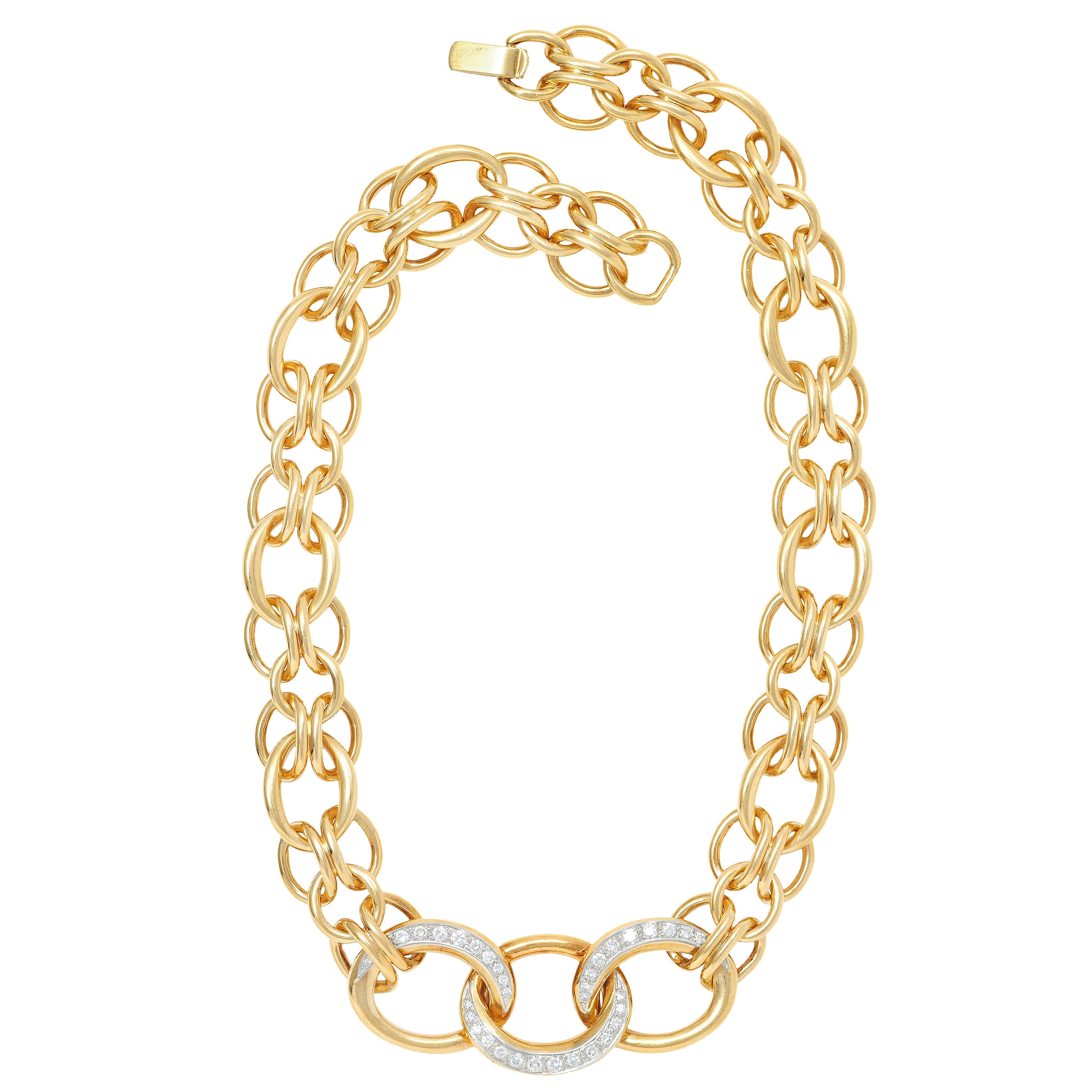 Tiffany & Co. 1970s Diamond Platinum 18K Yellow Gold Vintage Chain Link Necklace