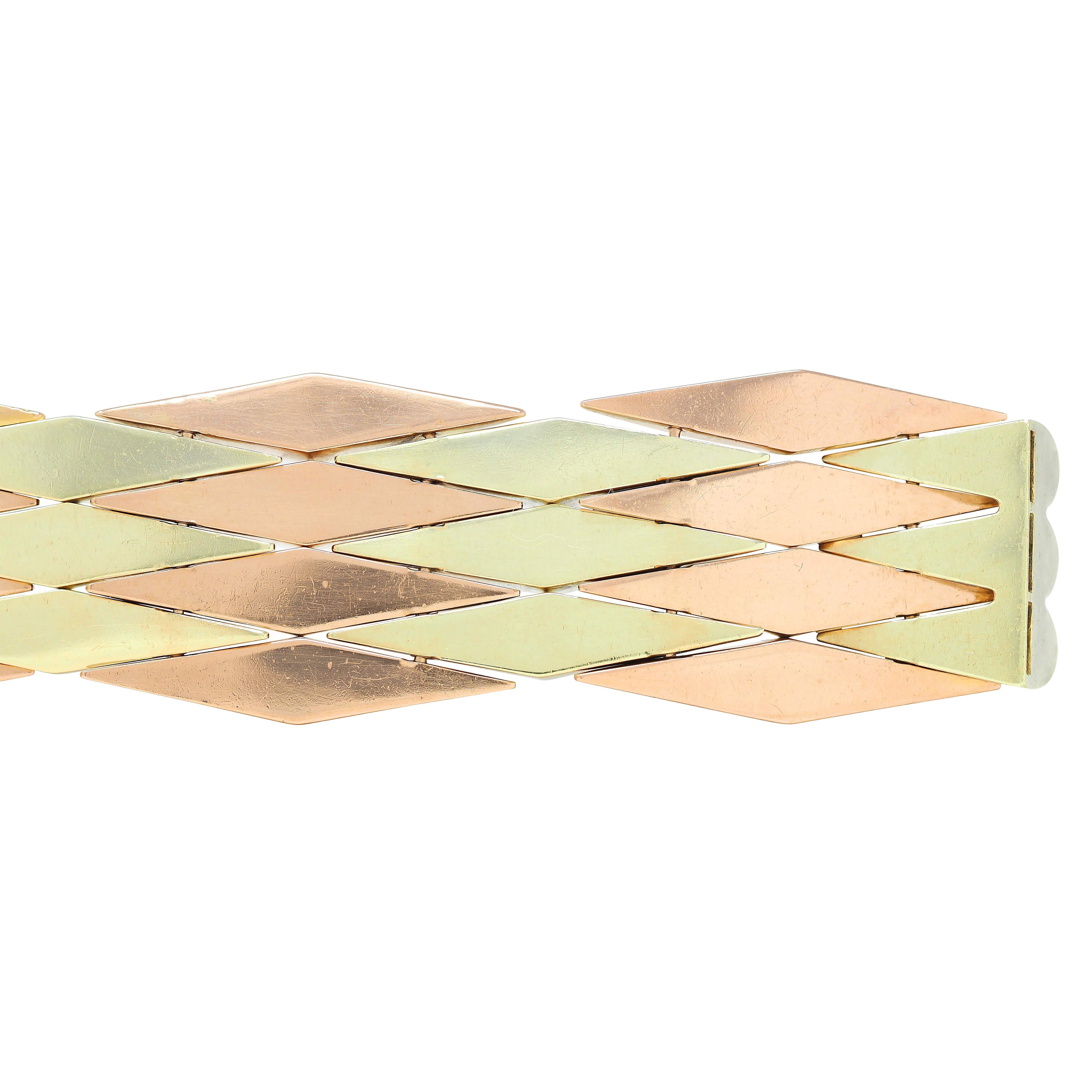 Cartier Retro 14 Karat Two-Tone Yellow Rose Gold Vintage Tank Bracelet