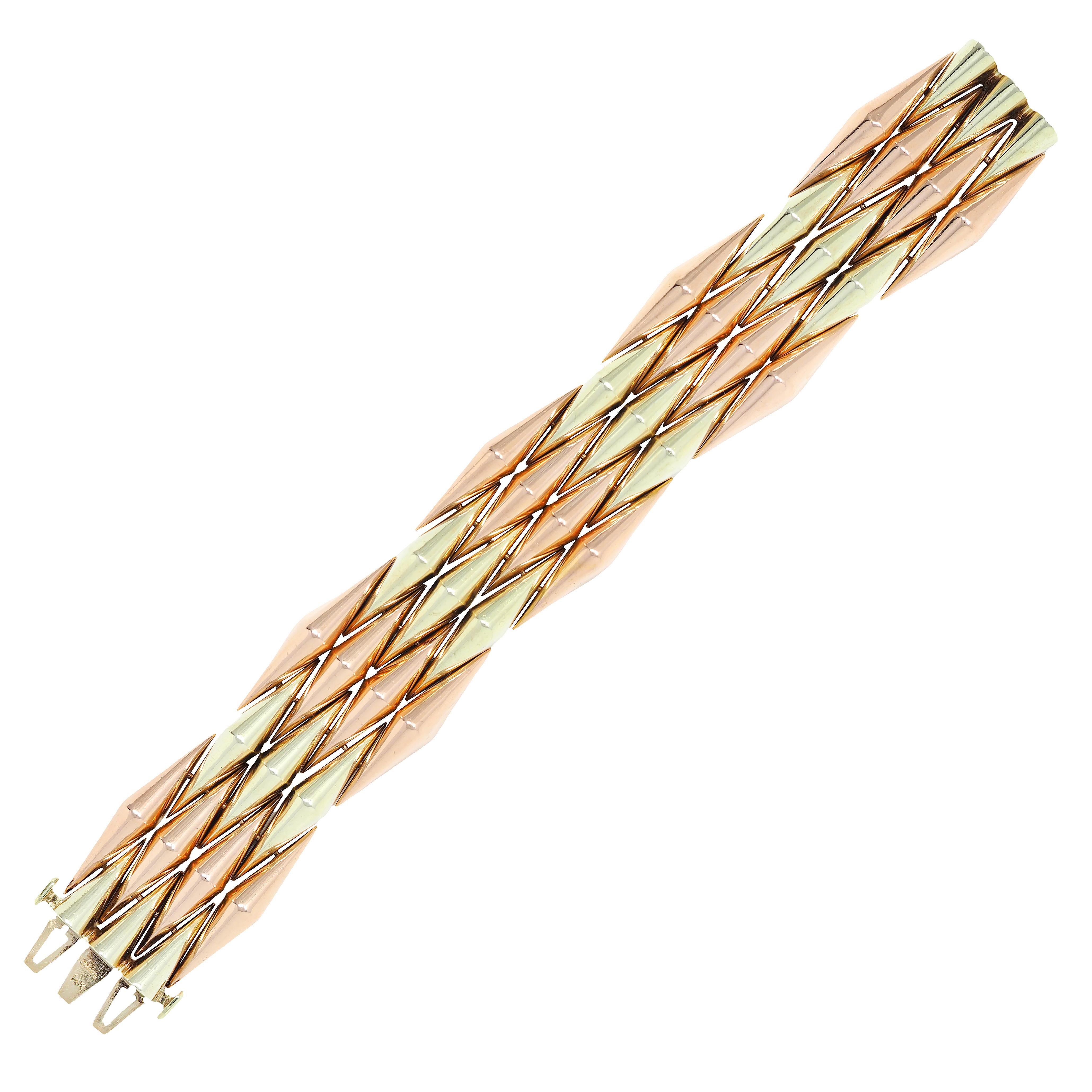 Cartier Retro 14 Karat Two-Tone Yellow Rose Gold Vintage Tank Bracelet