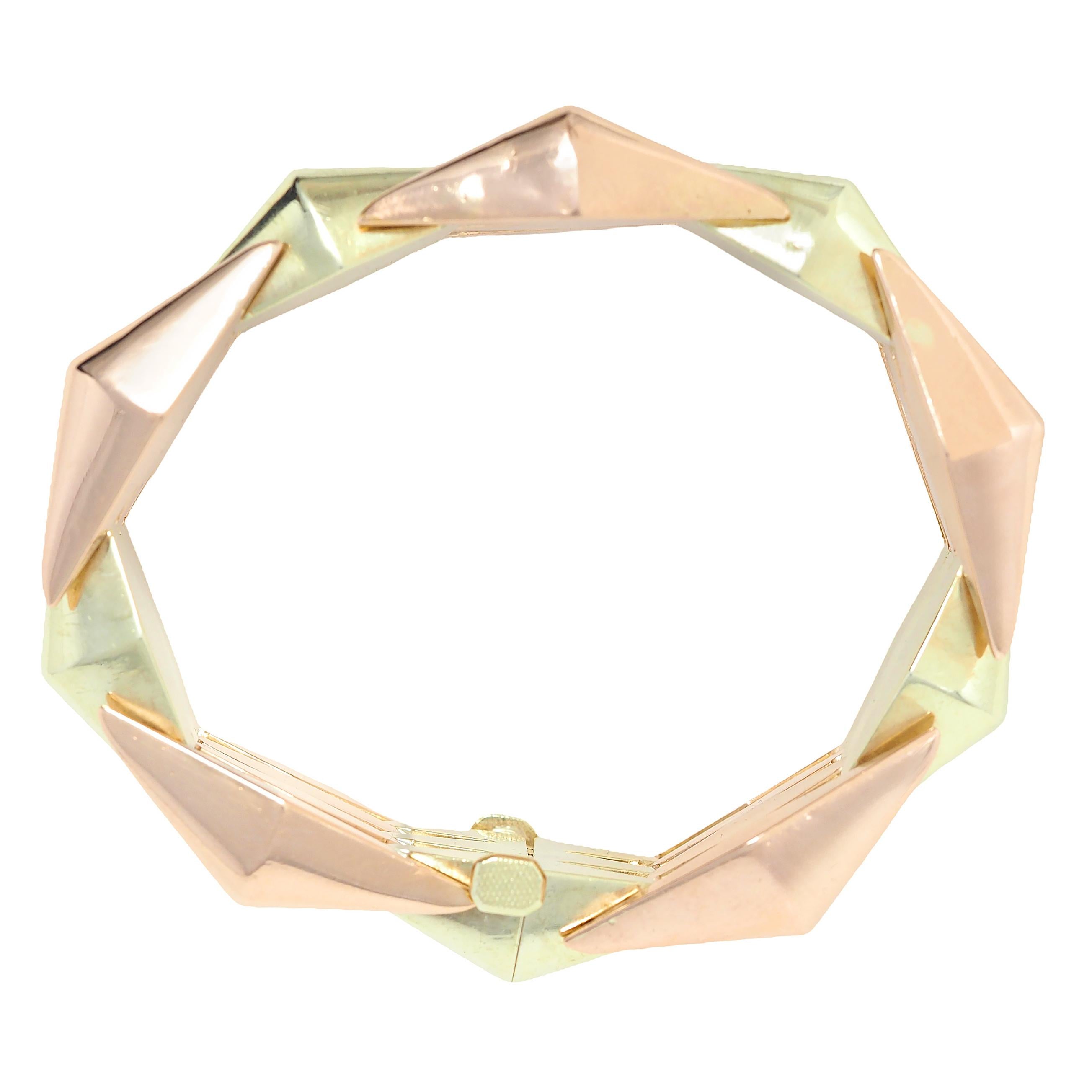 Cartier Retro 14 Karat Two-Tone Yellow Rose Gold Vintage Tank Bracelet