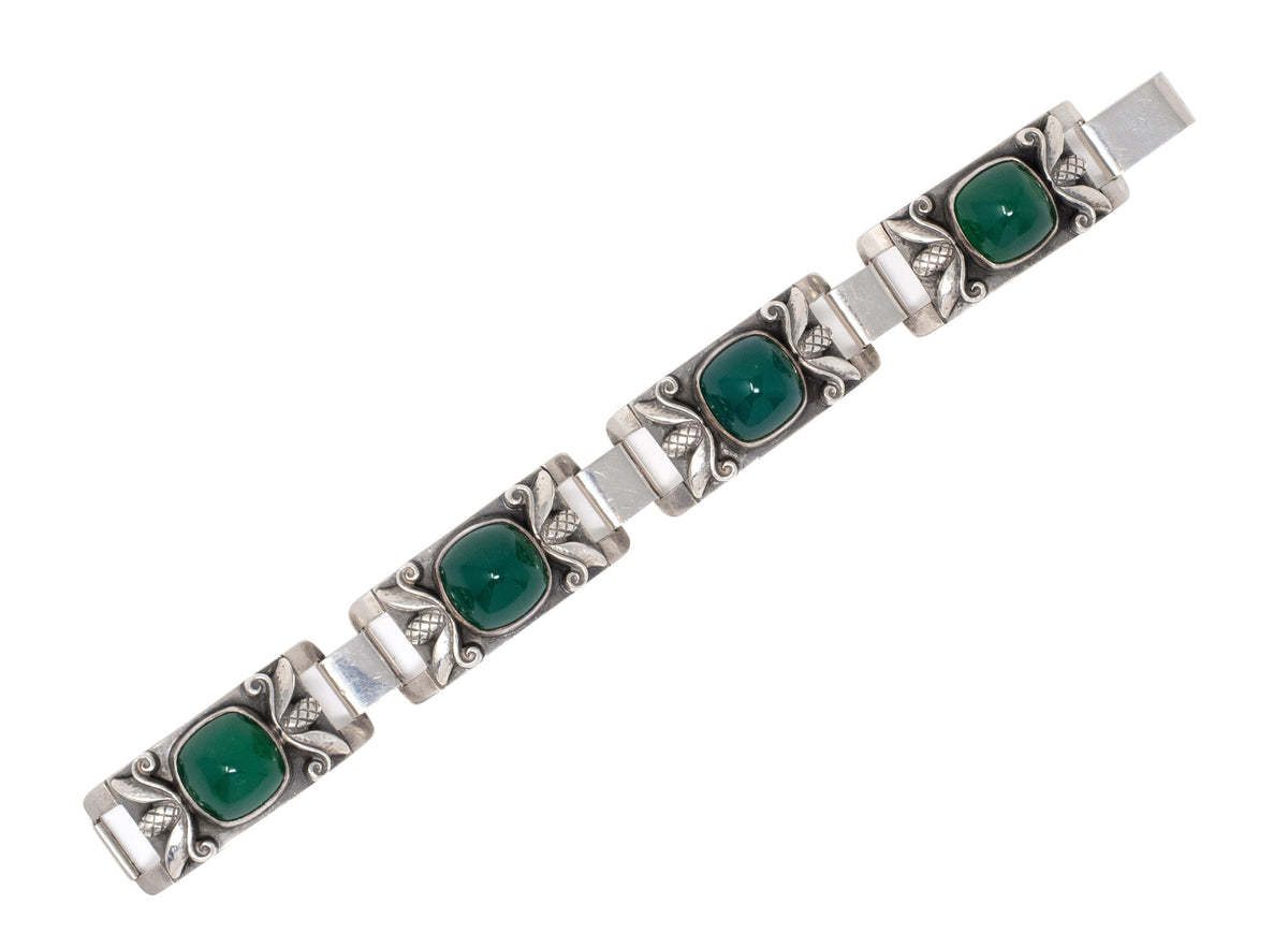 Georg Jensen Vintage Chrysoprase Sterling Silver Antique Pinecone 478 Bracelet
