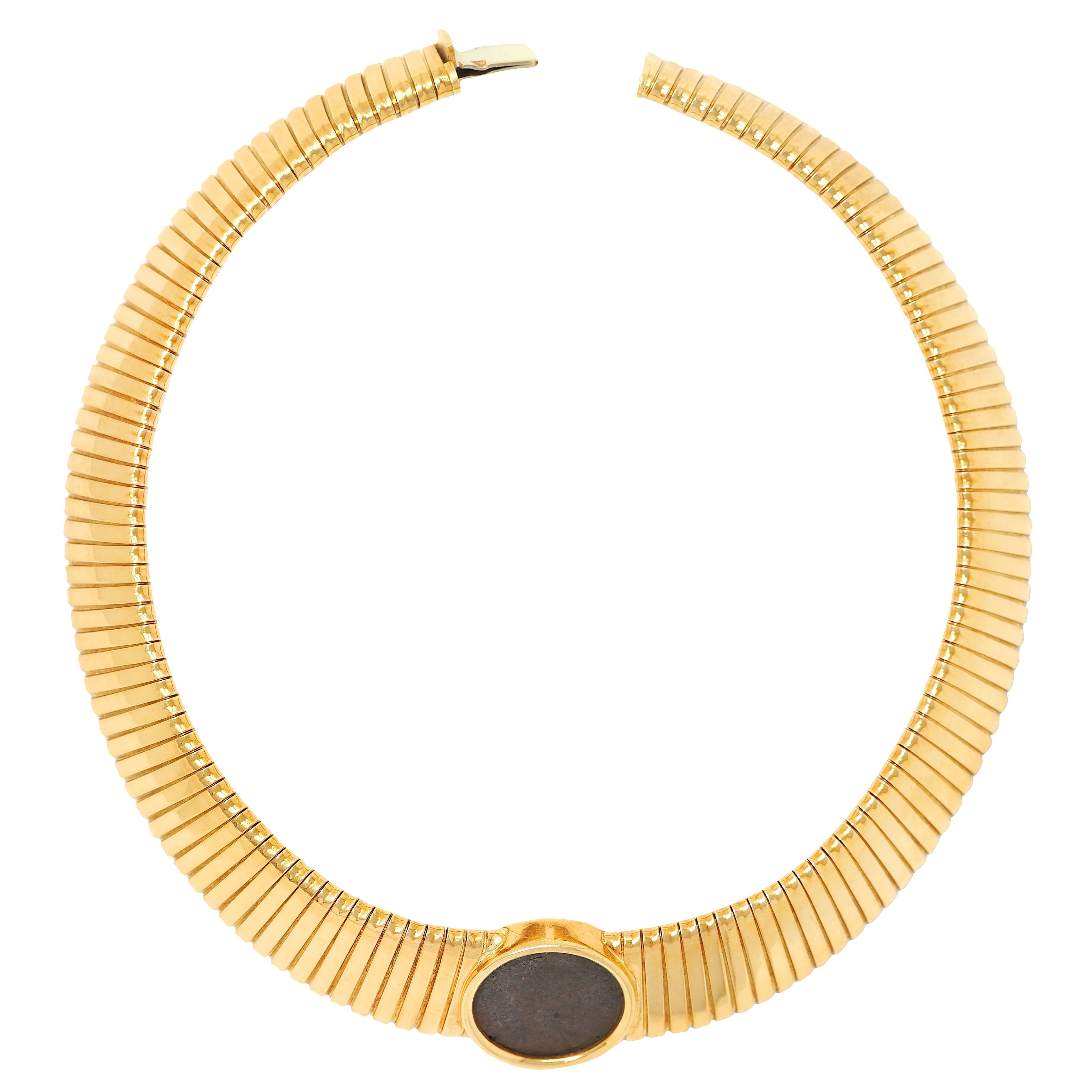 Carlo Weingrill 1980's 18K Gold Vintage Ancient Roman Coin Tubogas Necklace