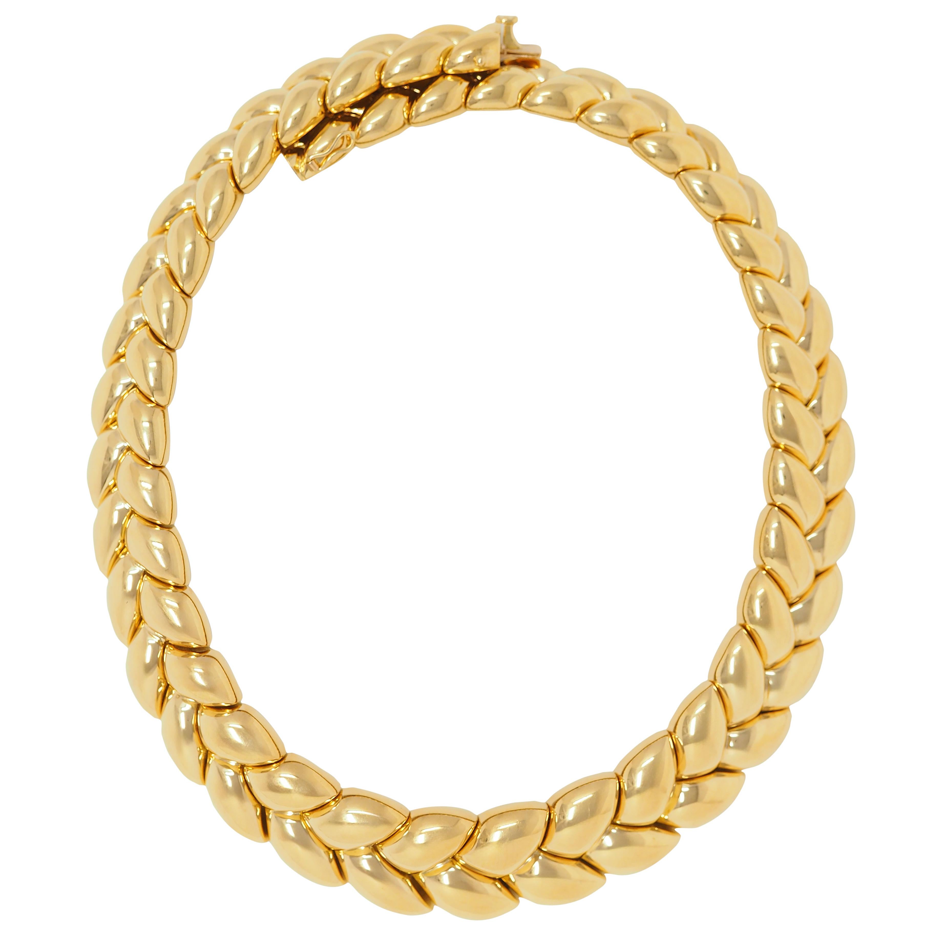 Van Cleef & Arpels French 1994 18K Gold Vintage Puffy Wheat Collar Necklace