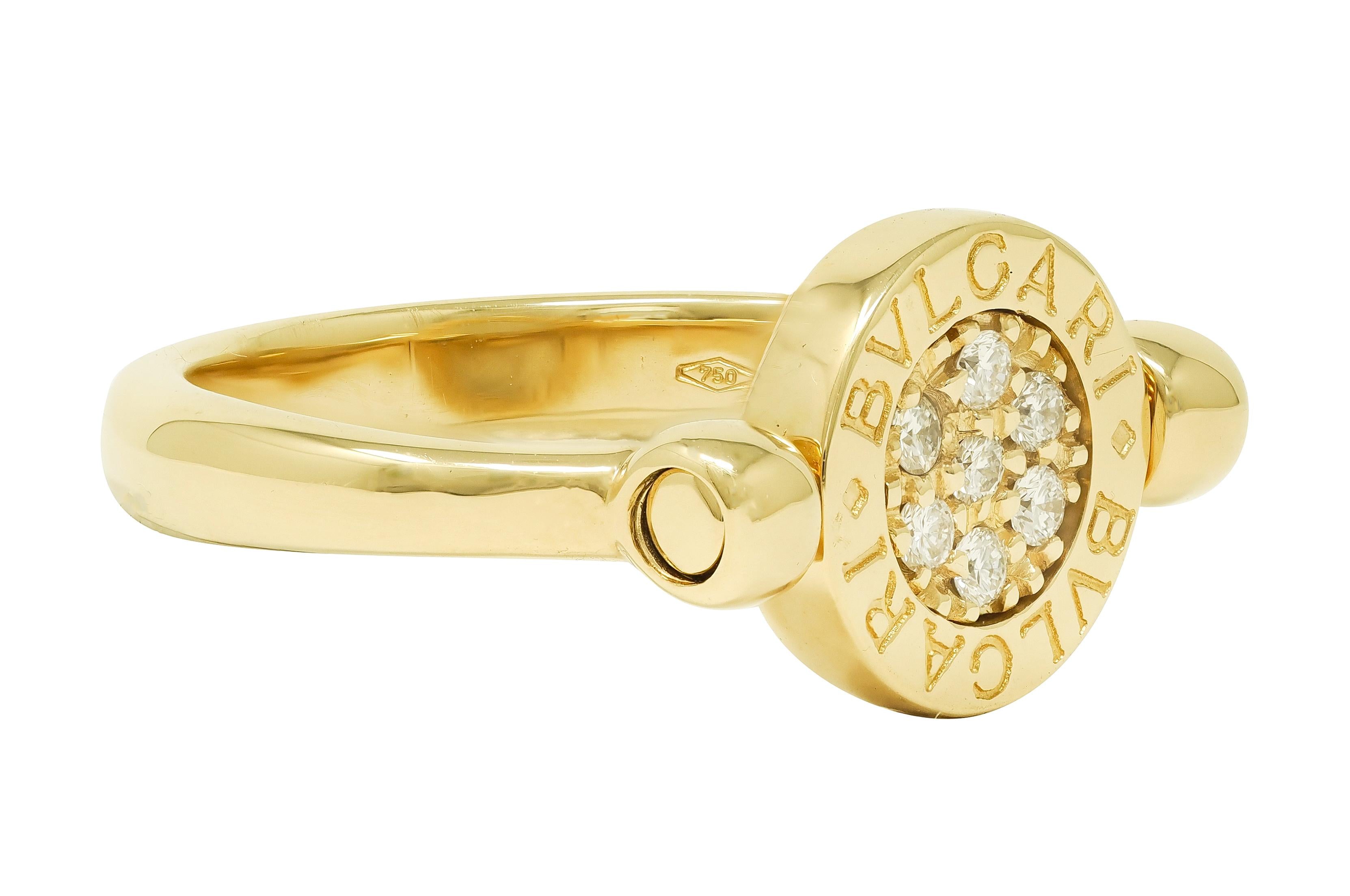 Bulgari Contemporary Diamond 18 Karat Two-Tone Gold Flip Signet Ring