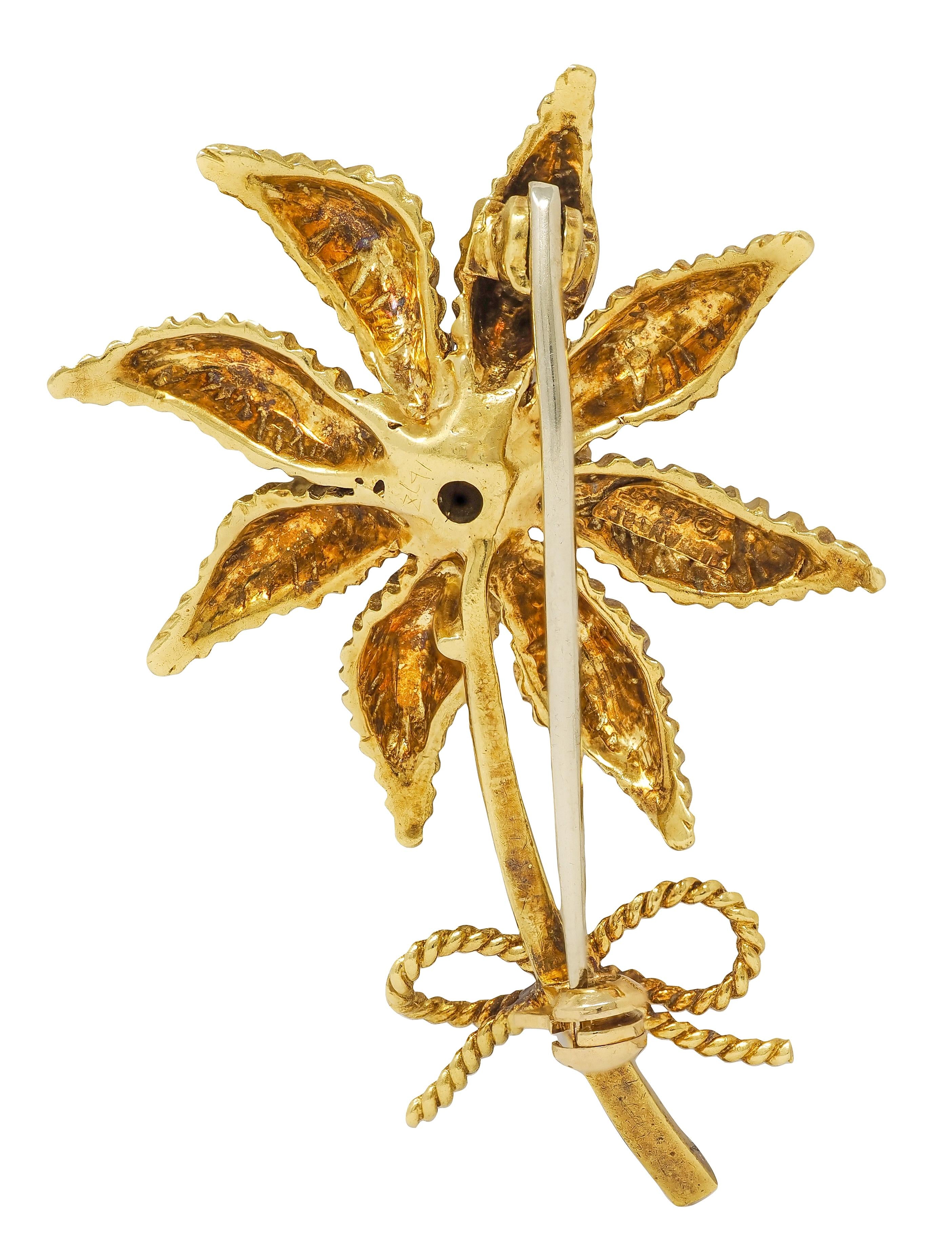 Tiffany & Co. 1970's 0.86 CTW Ruby 18 Karat Yellow Gold Vintage Flower Brooch